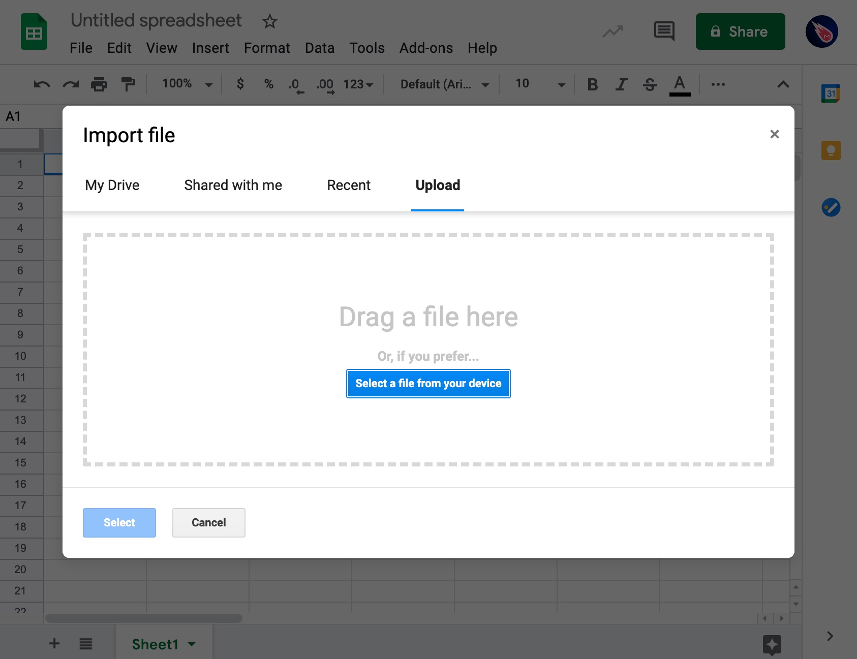 Drag & Drop an Excel file in Google Sheets