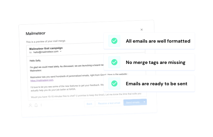 Preview mode in Mailmeteor to avoid mistakes in your email marketing