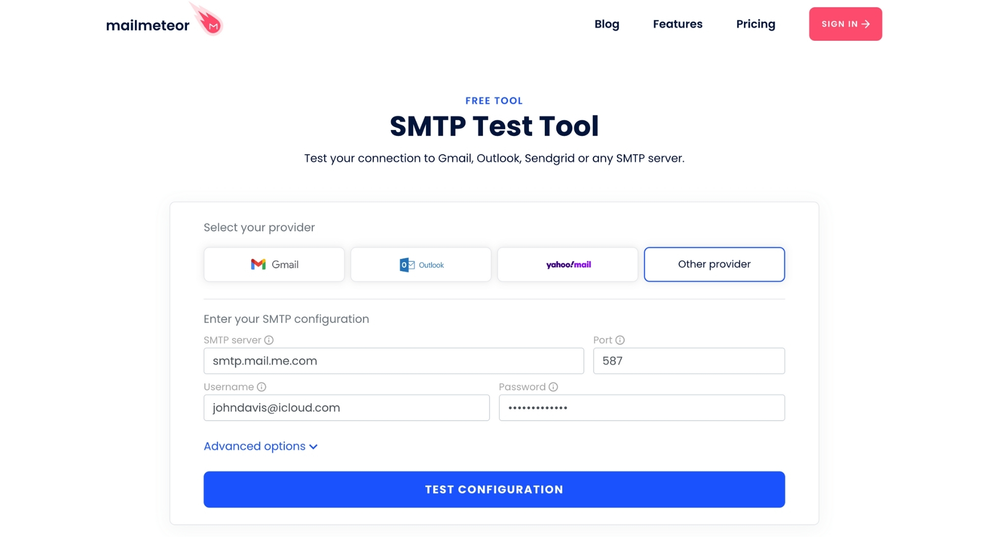 Test your iCloud Mail SMTP configuration