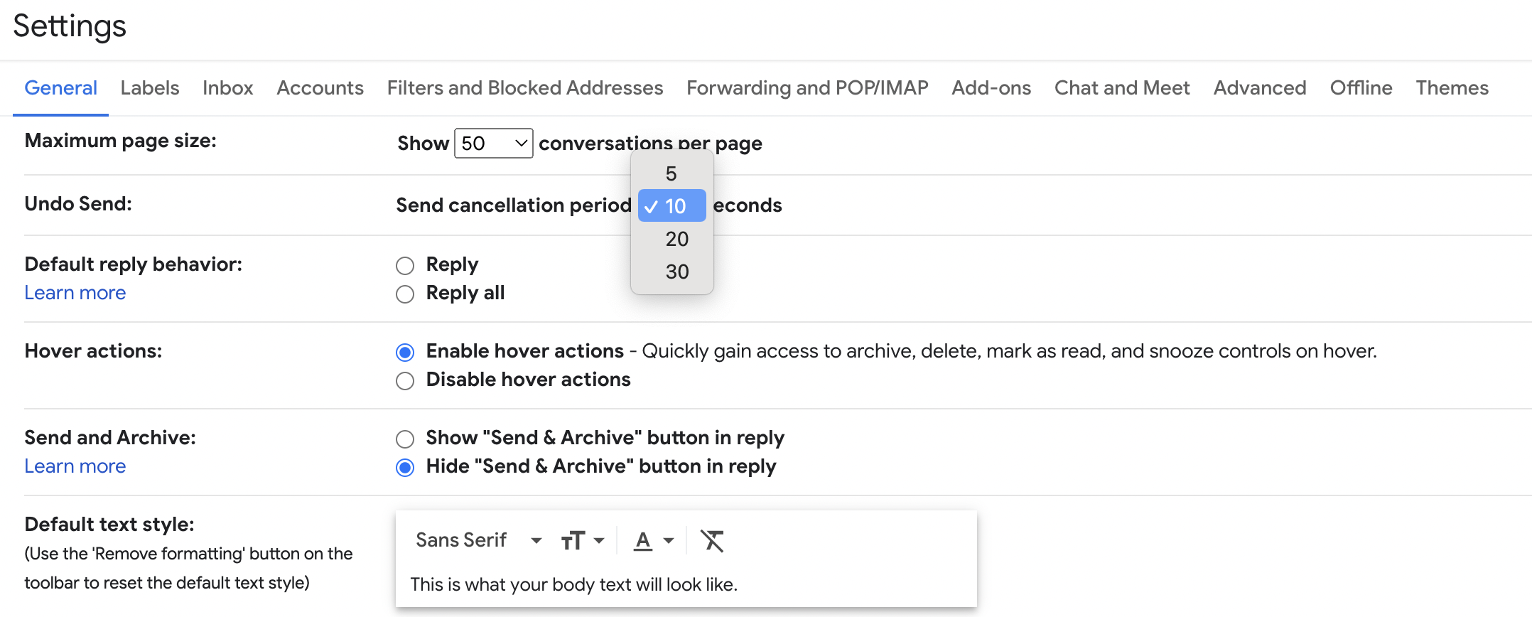 Enable undo sent in Gmail settings