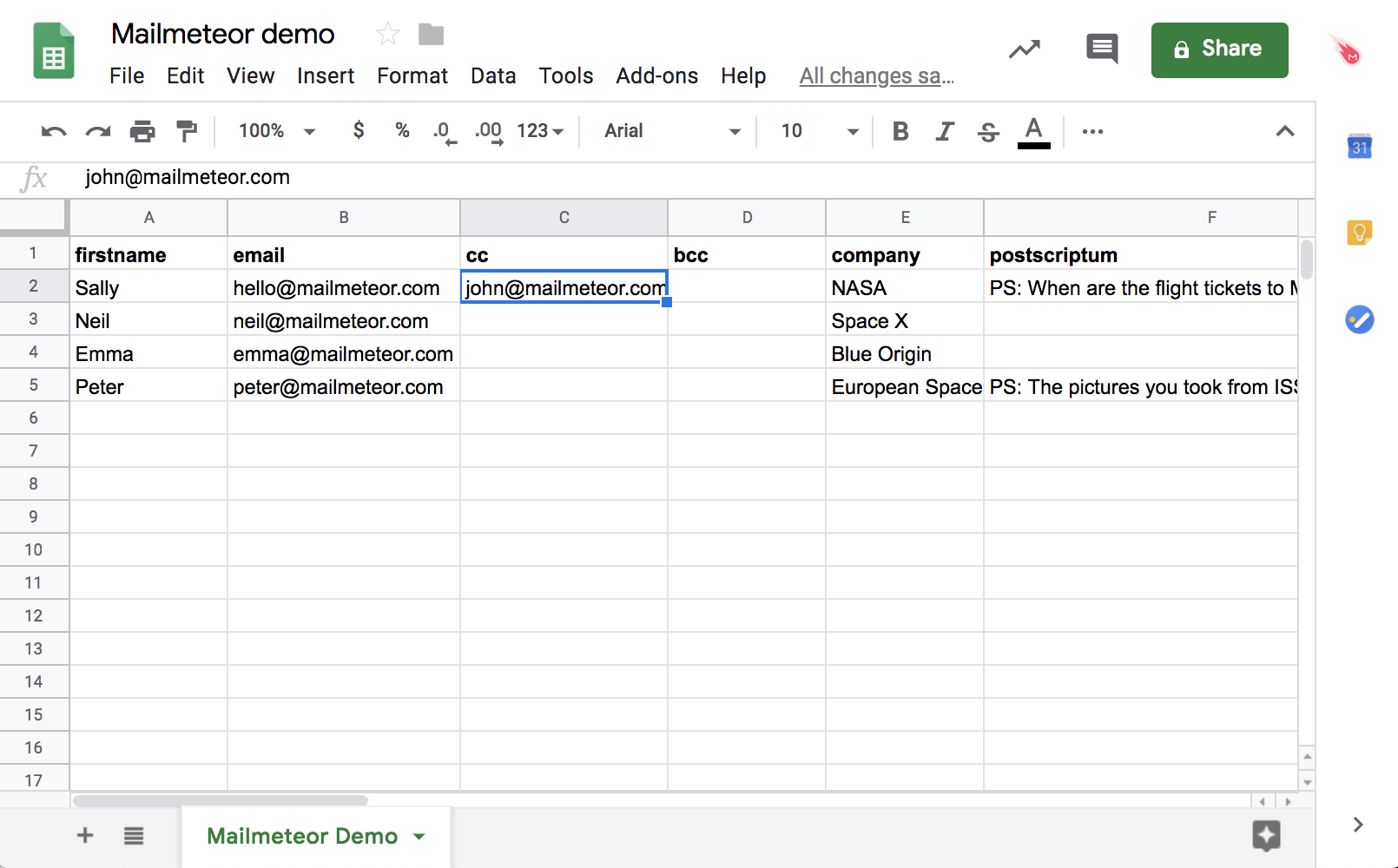 Add cc recipients in Google Sheets