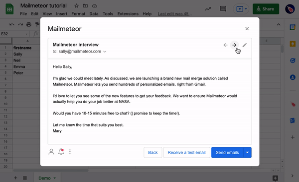 As you can see, variables are replaced by the correct information from the spreadsheet