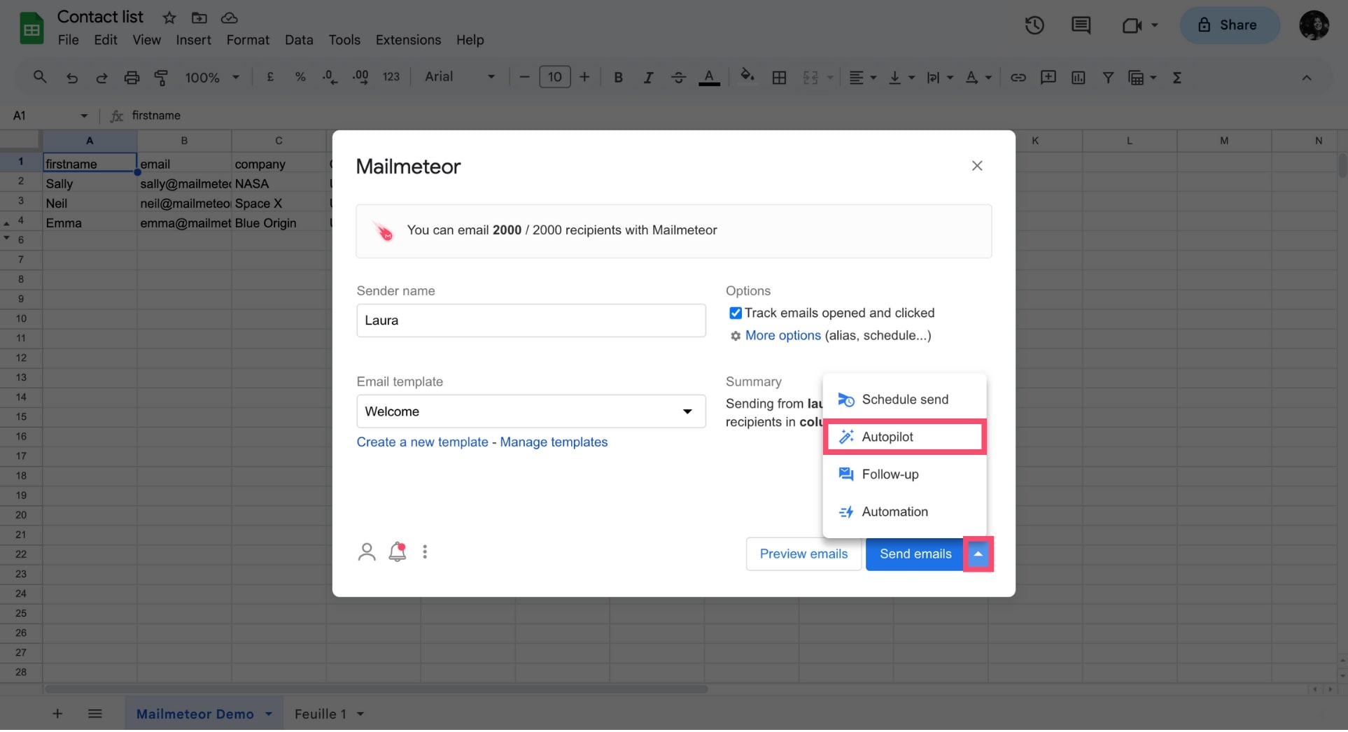 How to open Autopilot in the Google Sheets