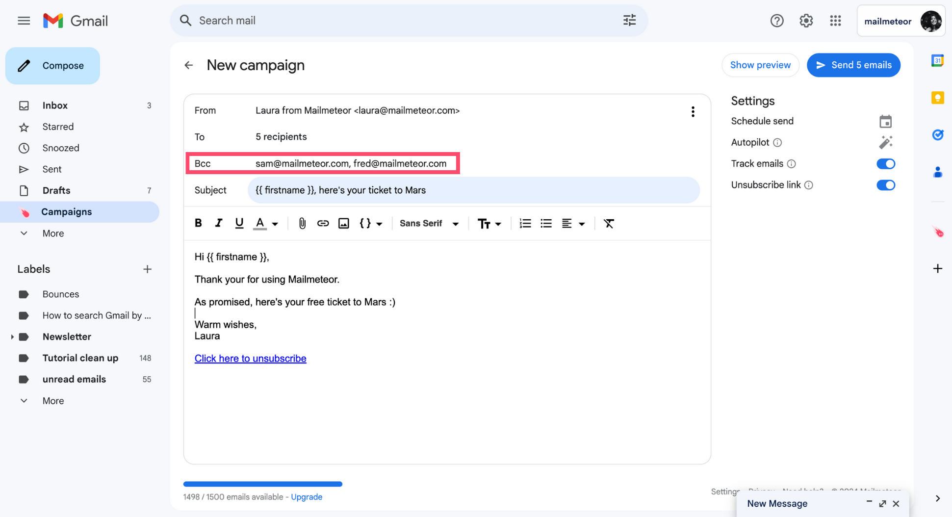 Add Bcc recipients in Gmail