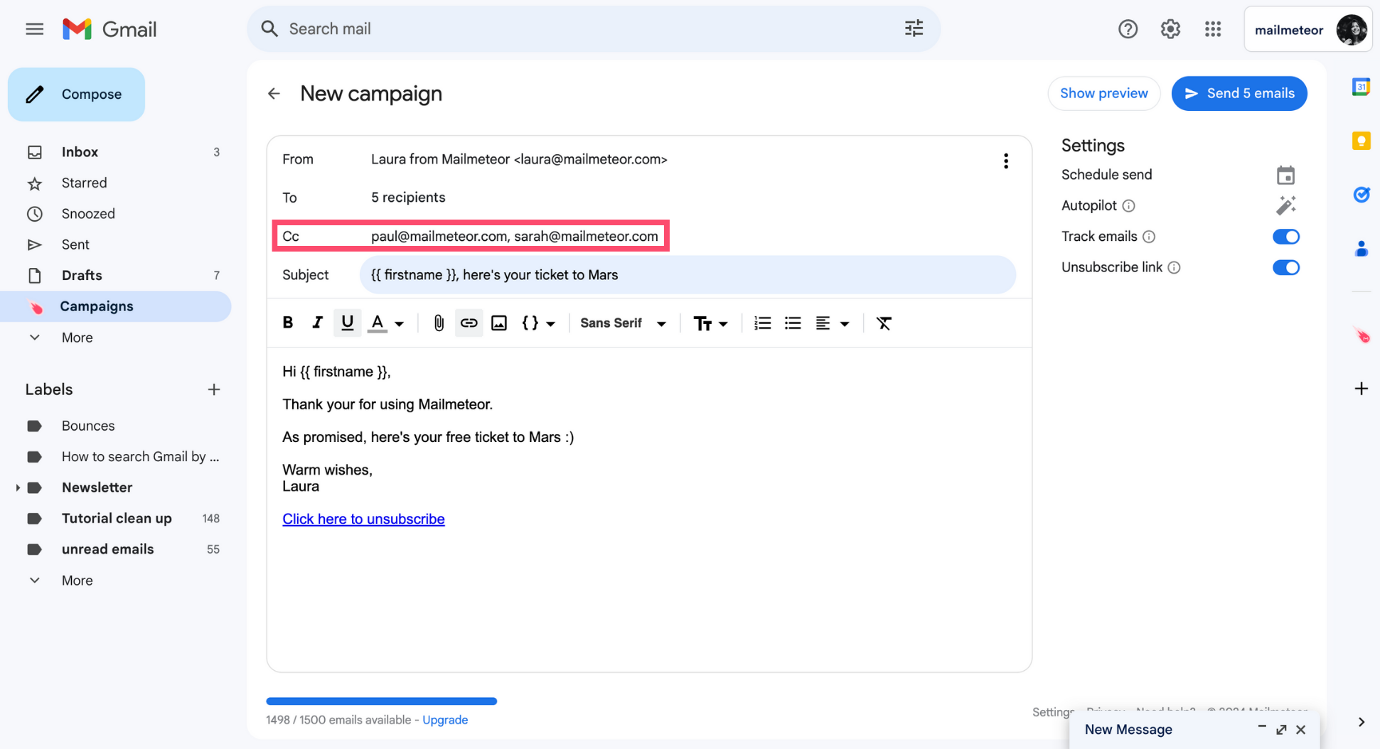 Add Cc recipients in Gmail