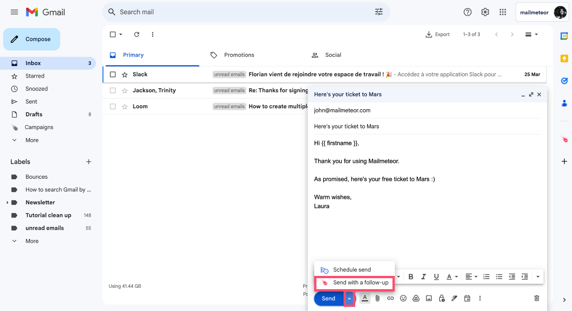 Add a follow-up email in Gmail