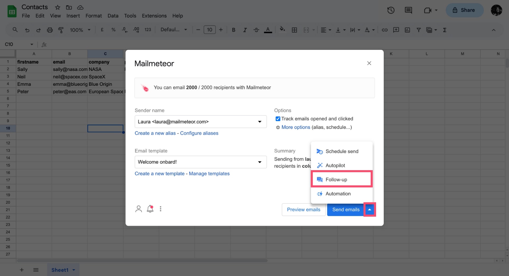 Set up an automated email follow-up in Google Sheets