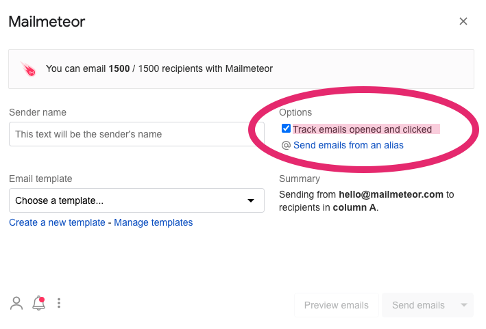 Enable email tracking in the Google Sheets add-on