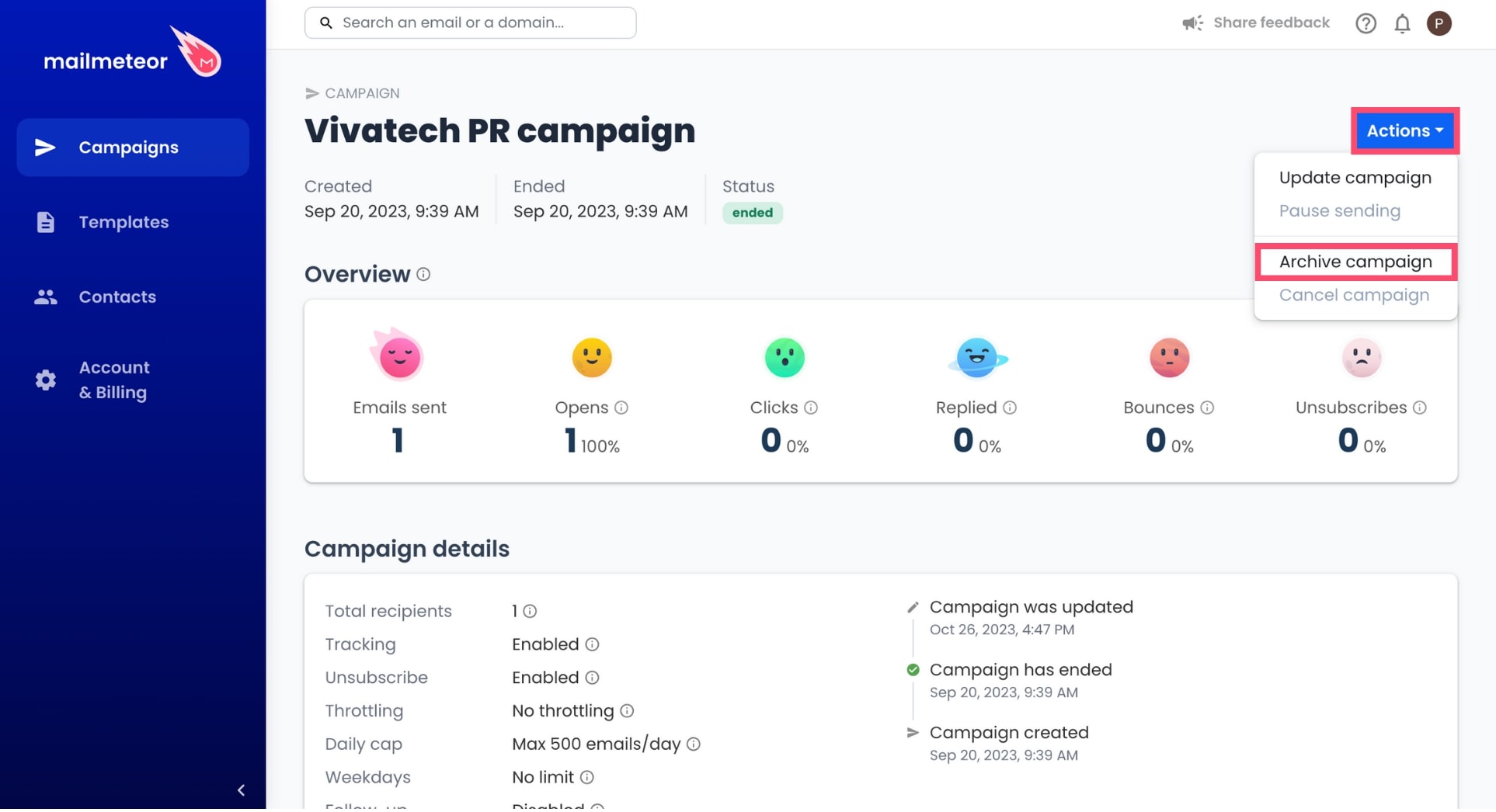 Archive a campaign in Mailmeteor