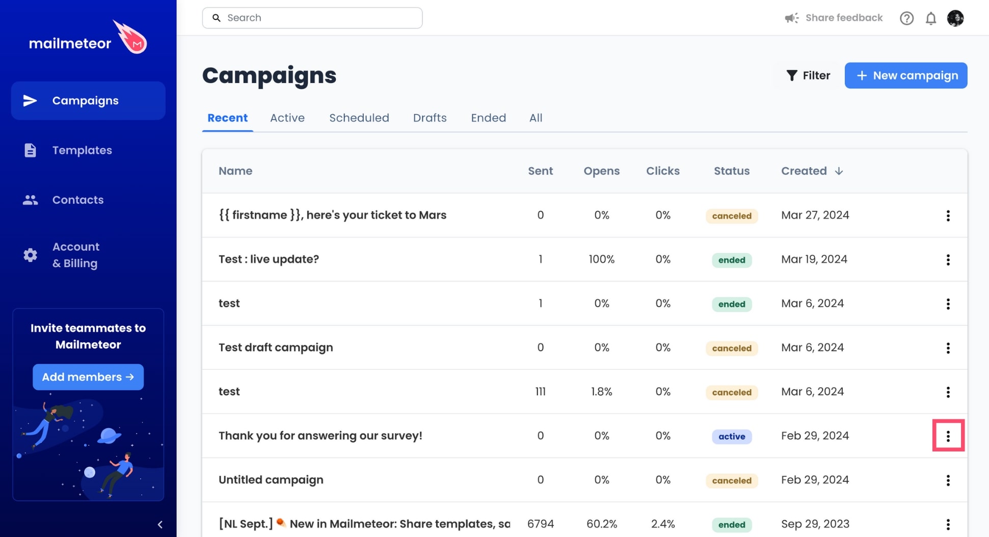 Manage your campaigns in Mailmeteor