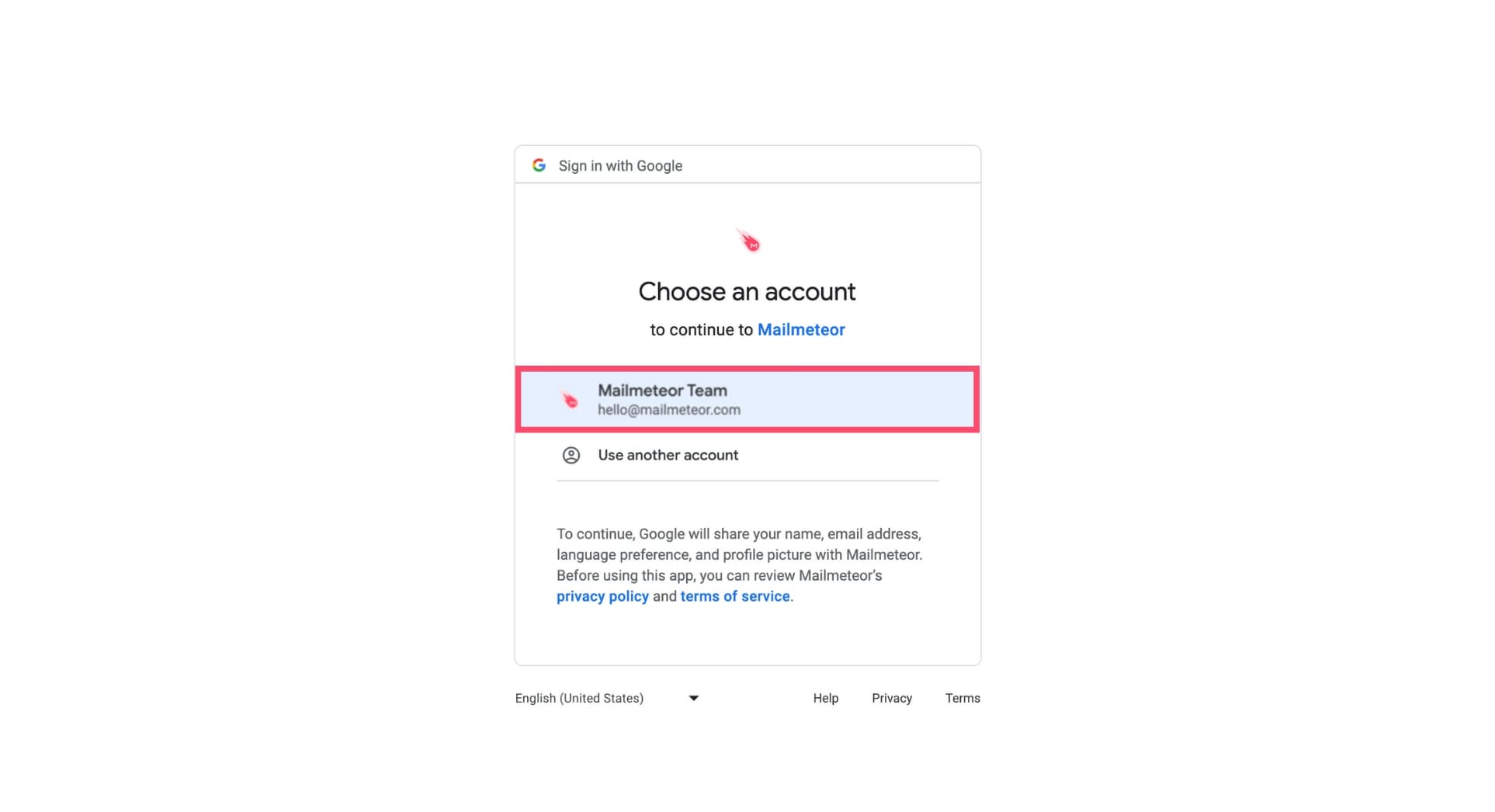 Select your Google account