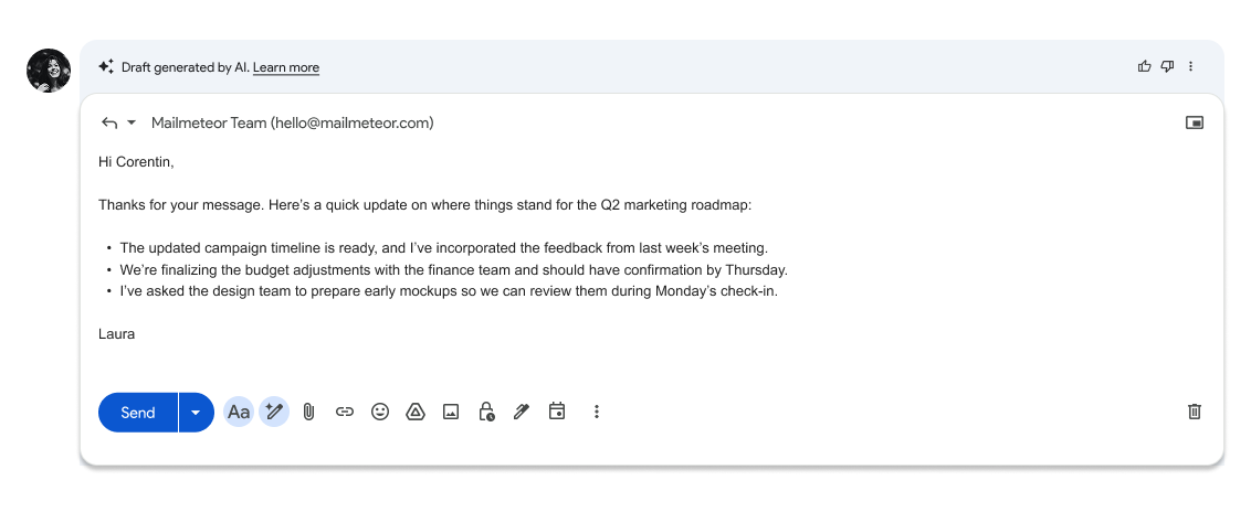 Automatically generated draft in Gmail