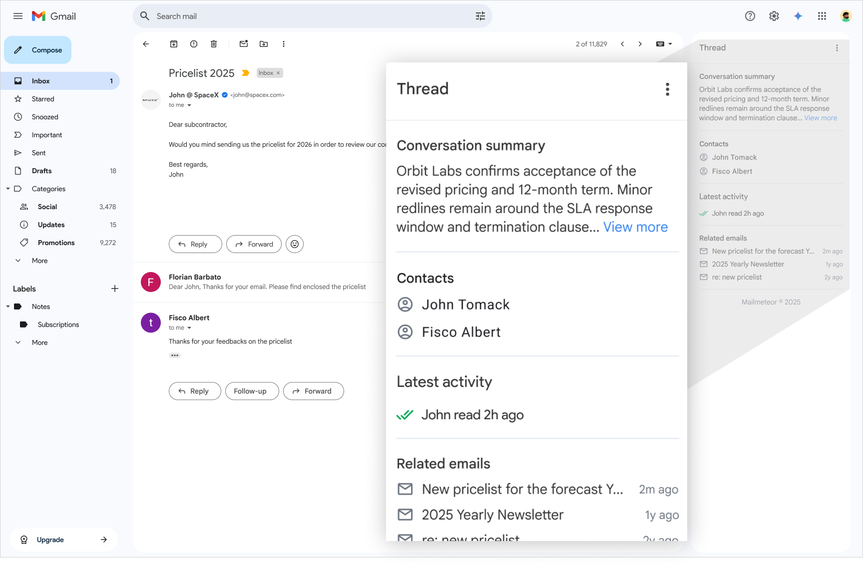 Context panel within Gmail web UI