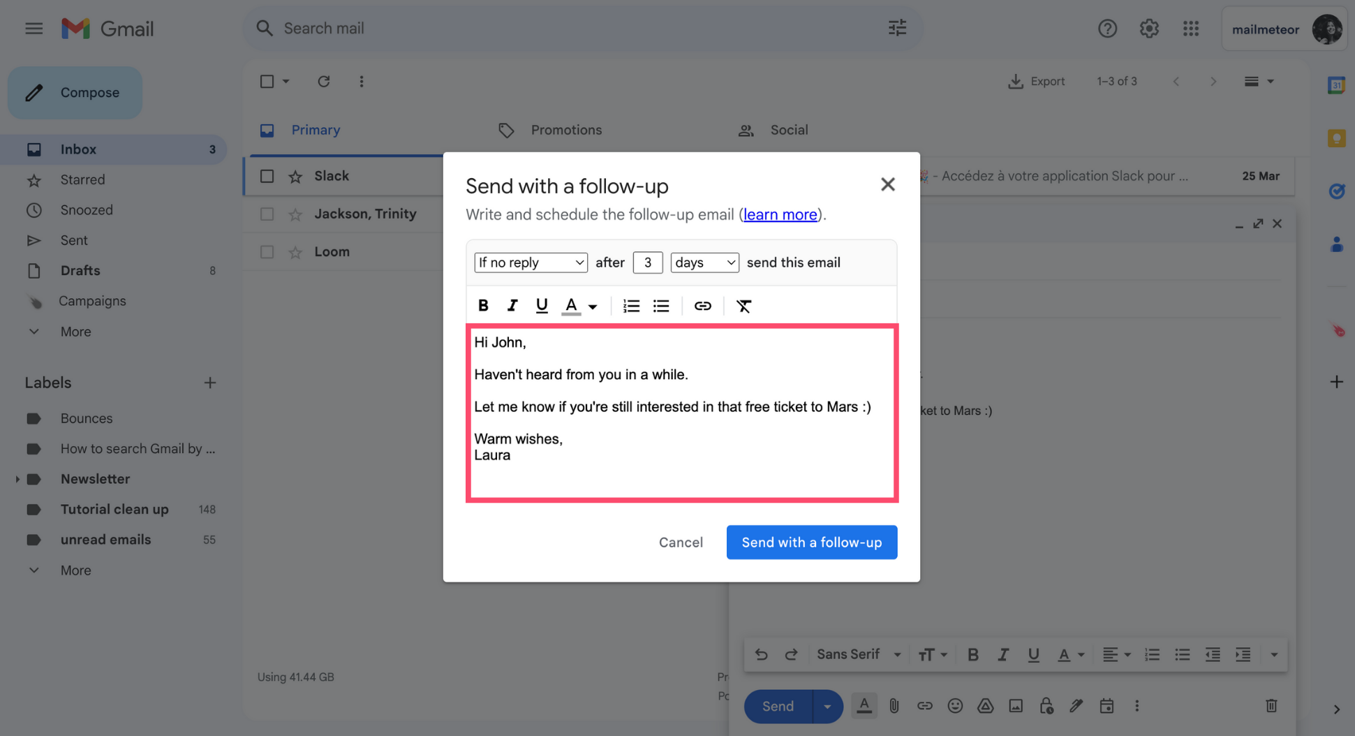 Edit the content of your follow-up email in Gmail