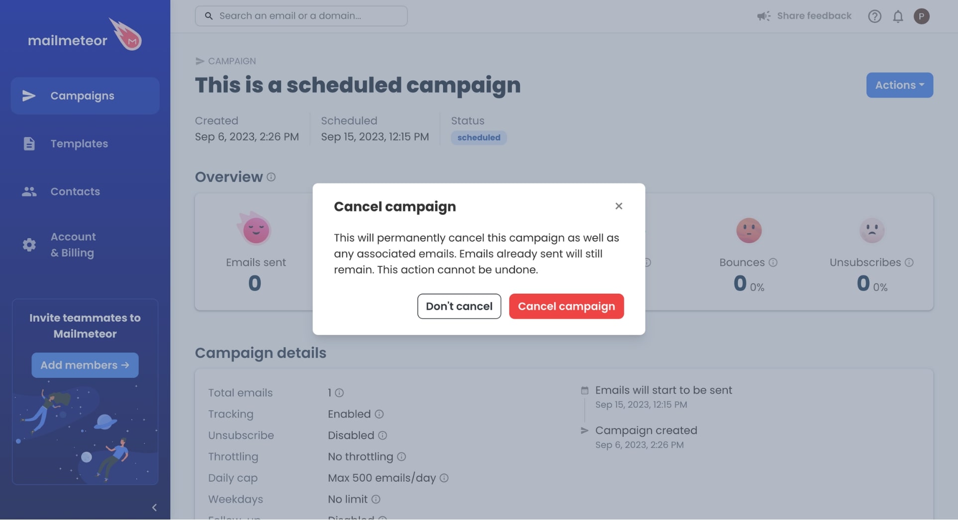 Cancel Mailmeteor campaign