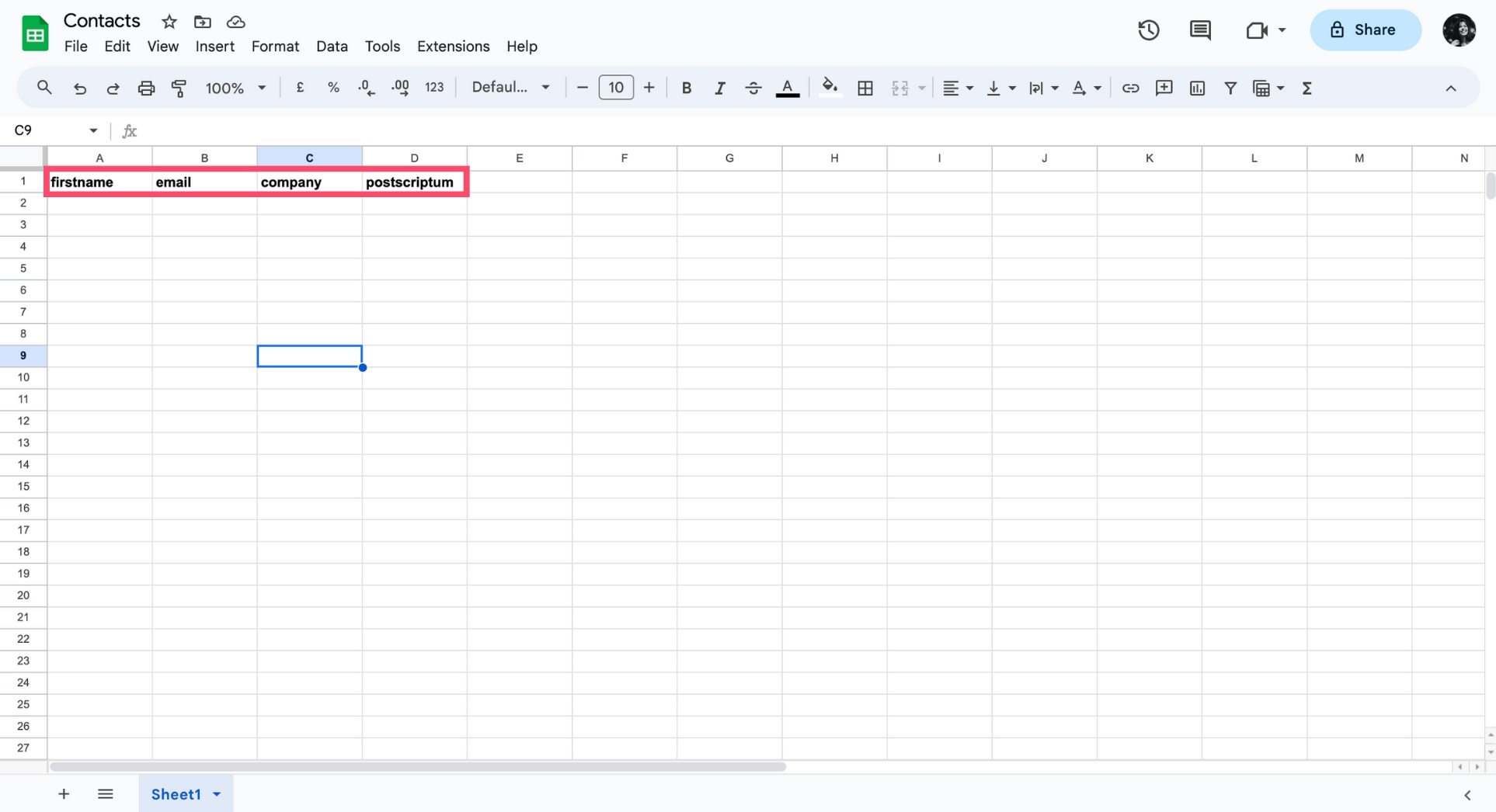 Create a new spreadsheet