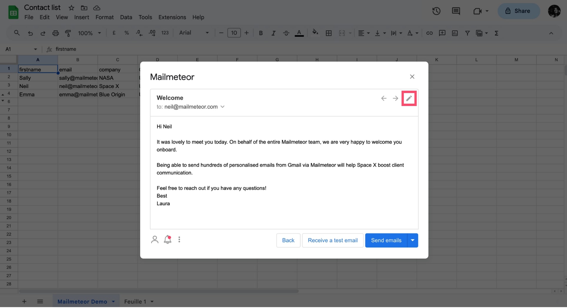 Edit your email template in Mailmeteor