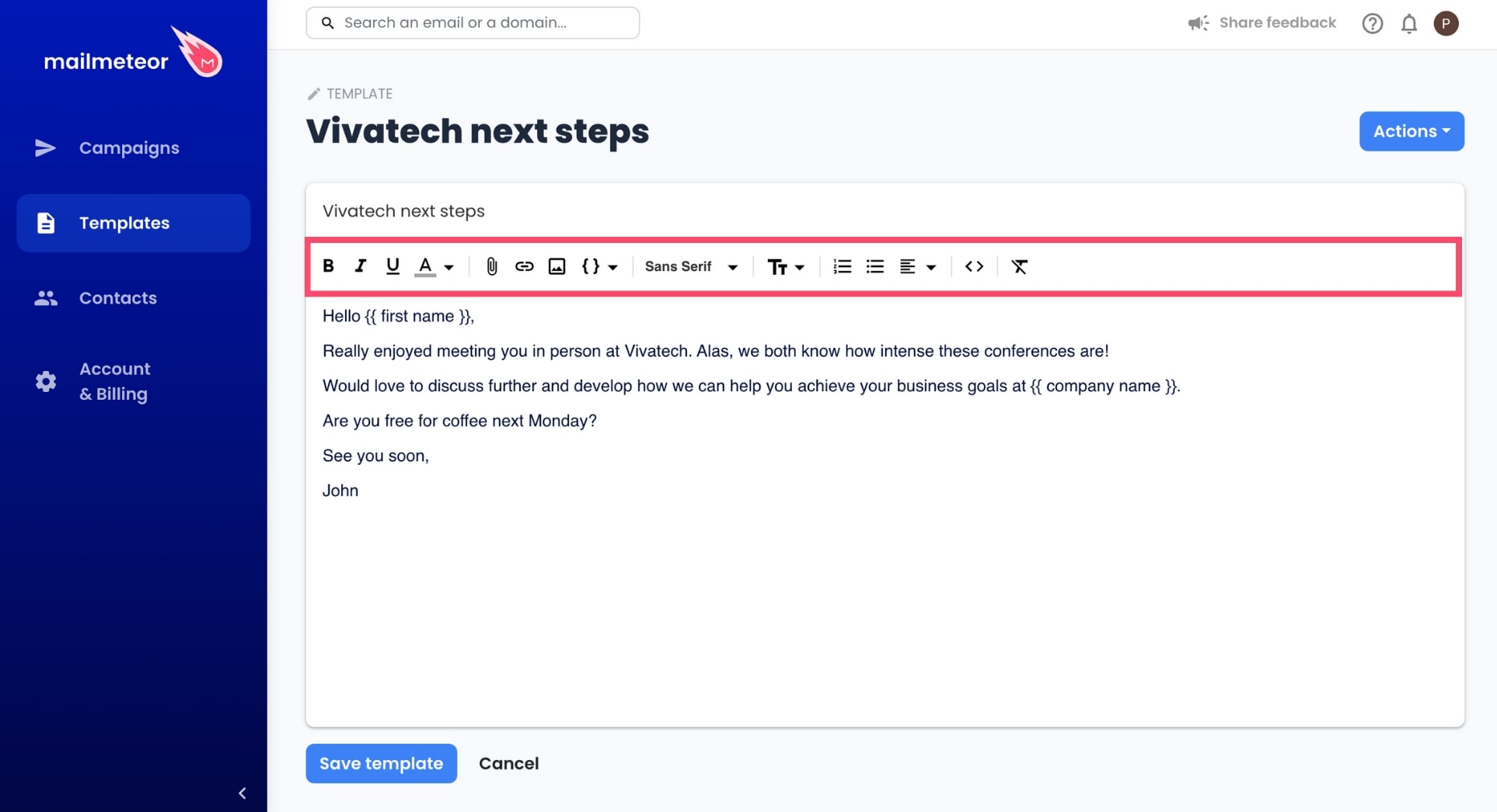 Editing A Template Mailmeteor Support Help