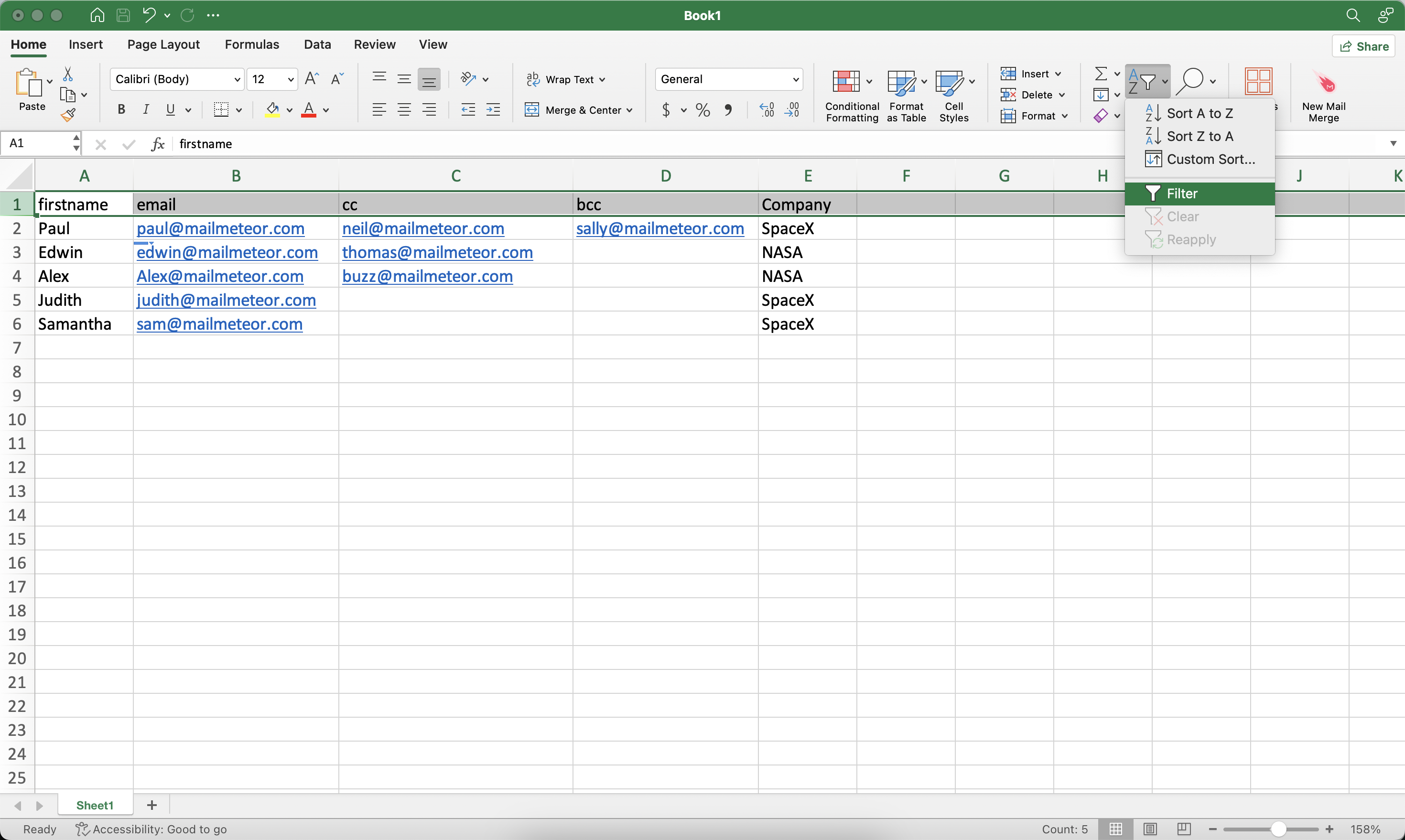 Create a filter in Google Sheets