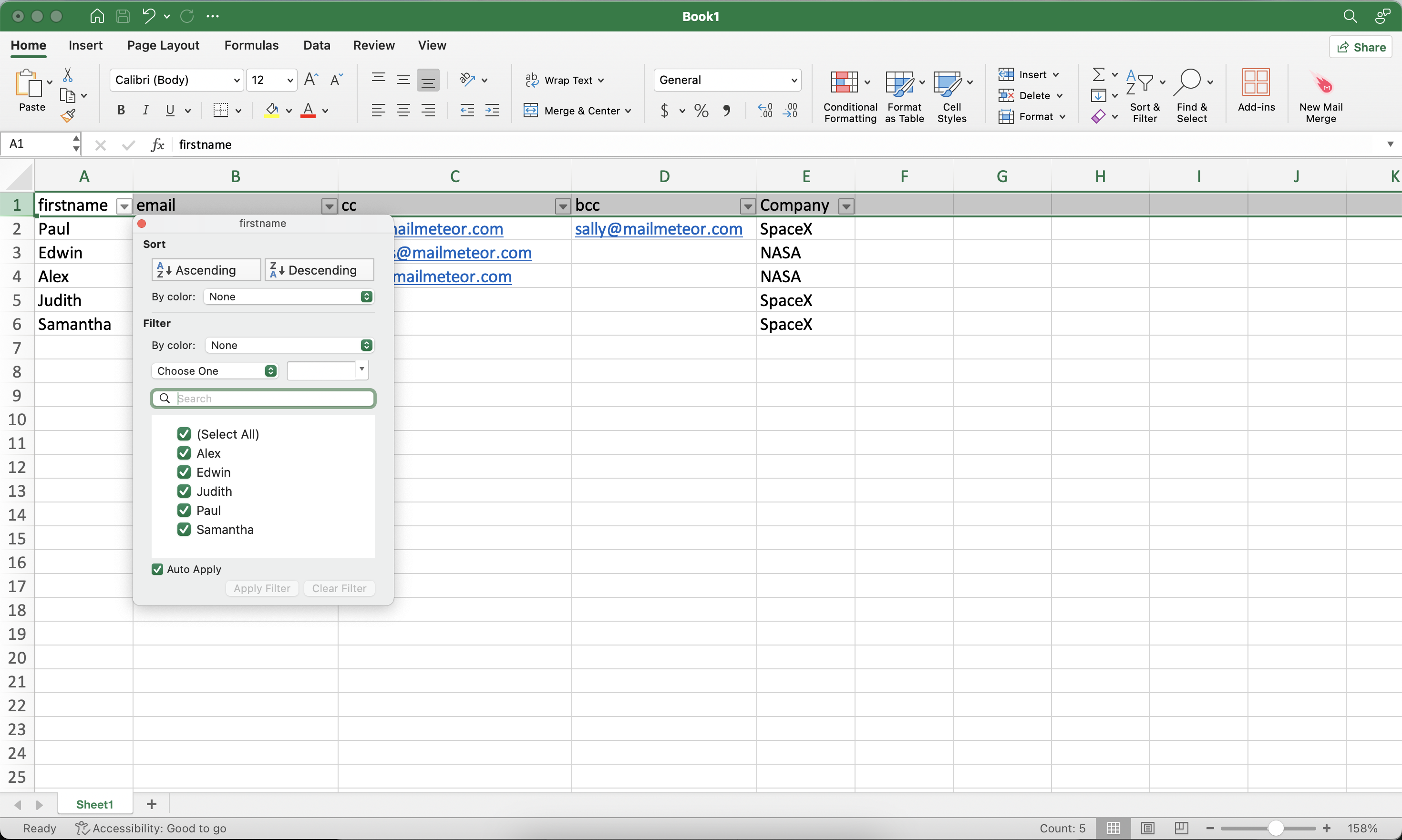 Configure a filter in Google Sheets