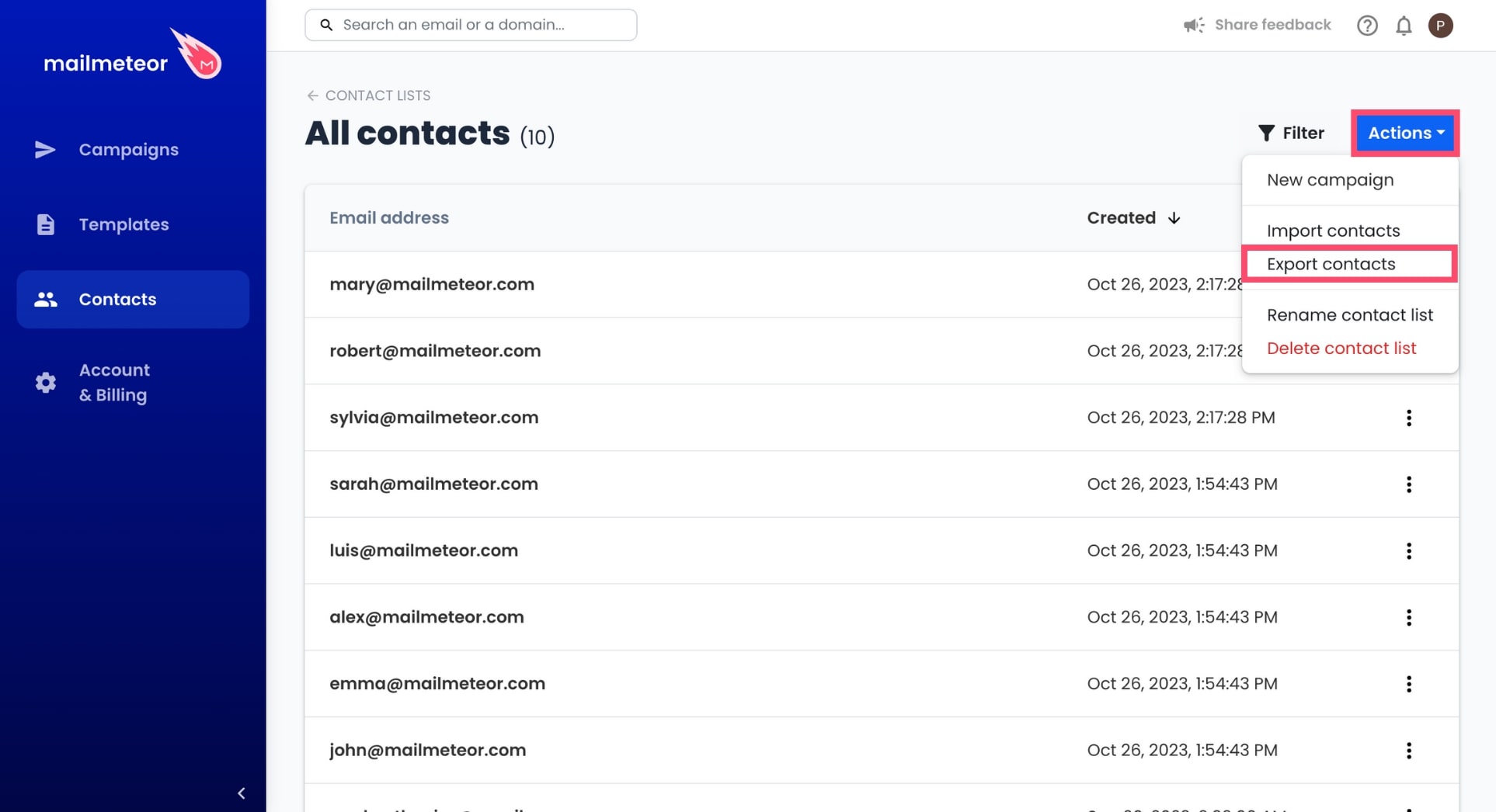 Export all contacts