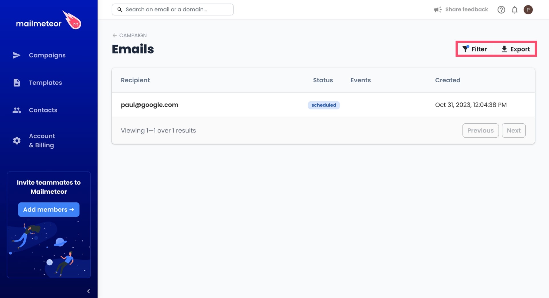 Export emails in Mailmeteor