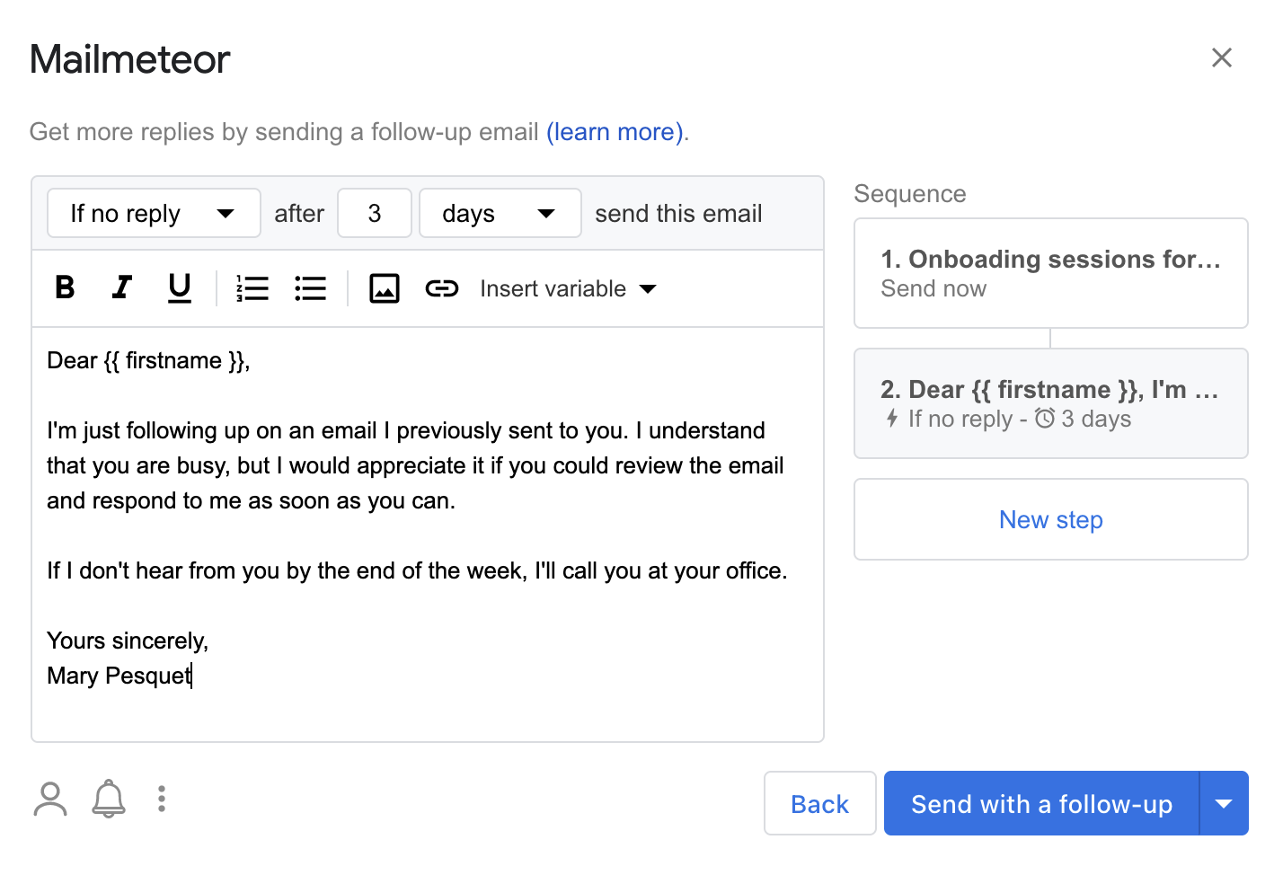 Write your follow-up in Google Sheets