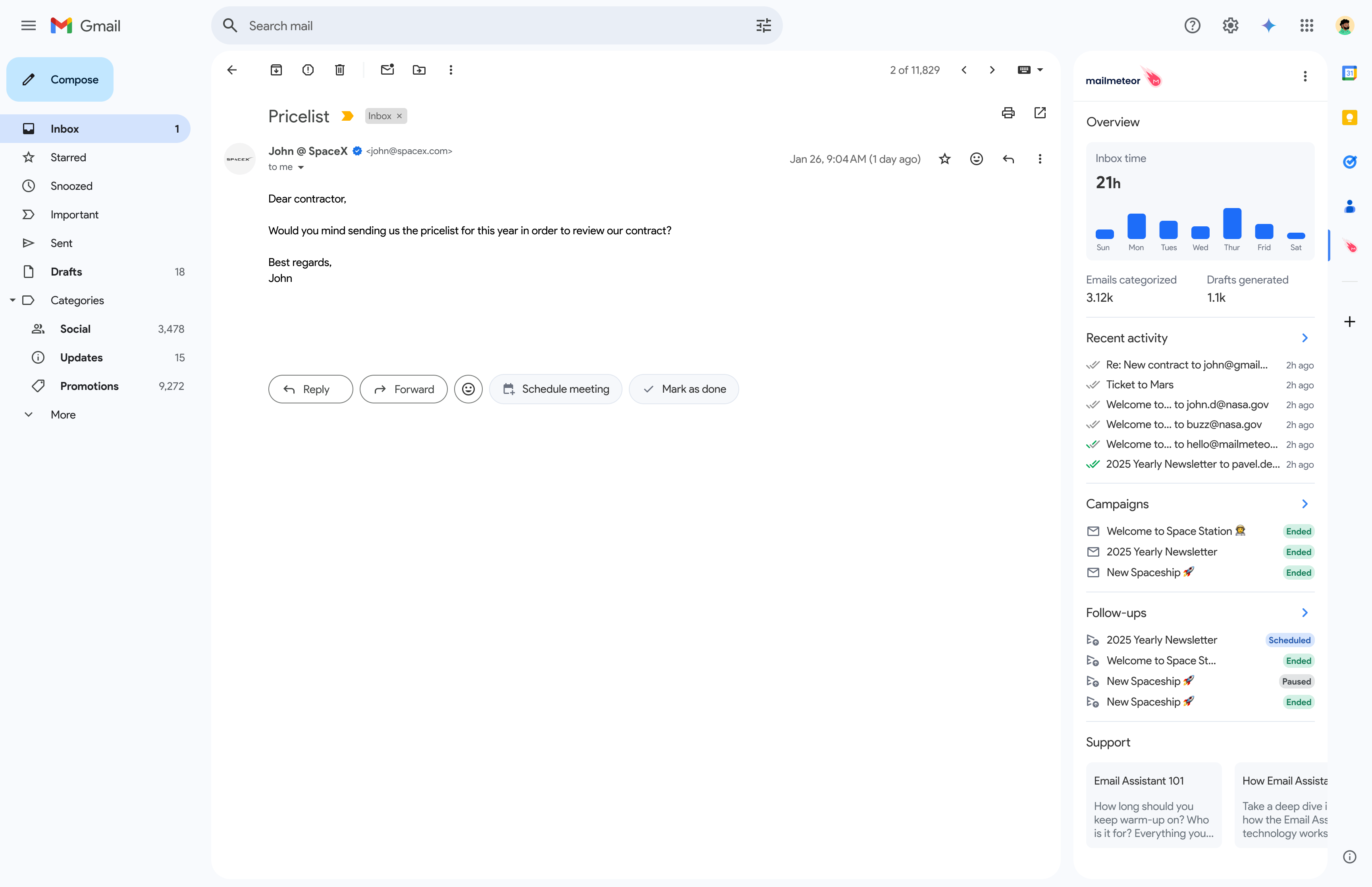 Learning about your daily inbox time