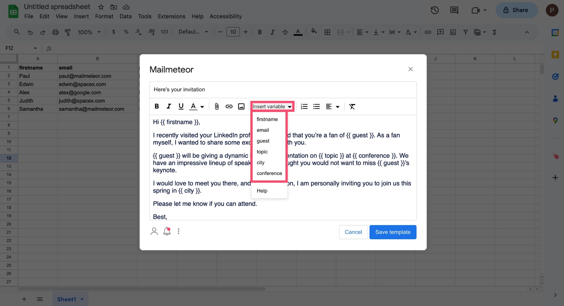 Insert a personalized variable in your email