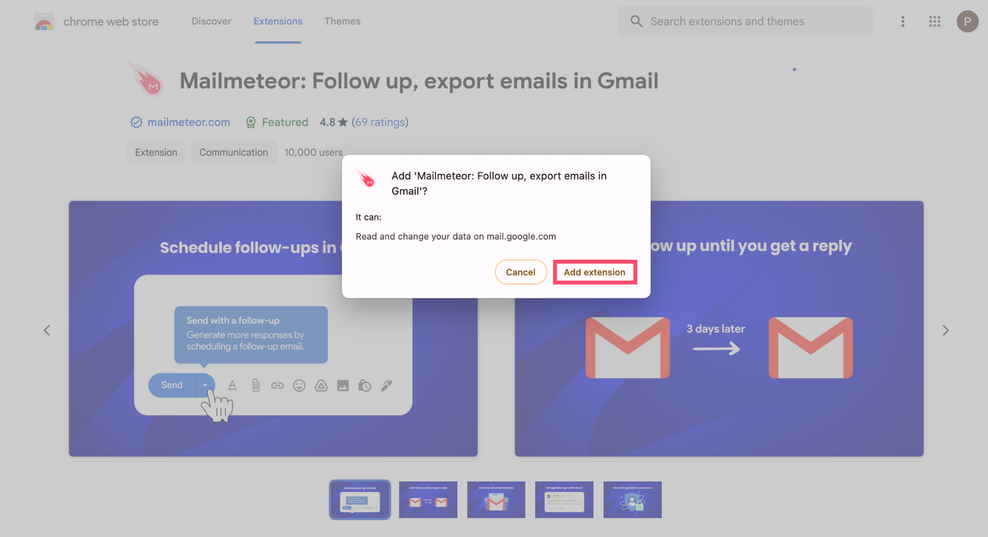 Add the Mailmeteor extension to your web browser