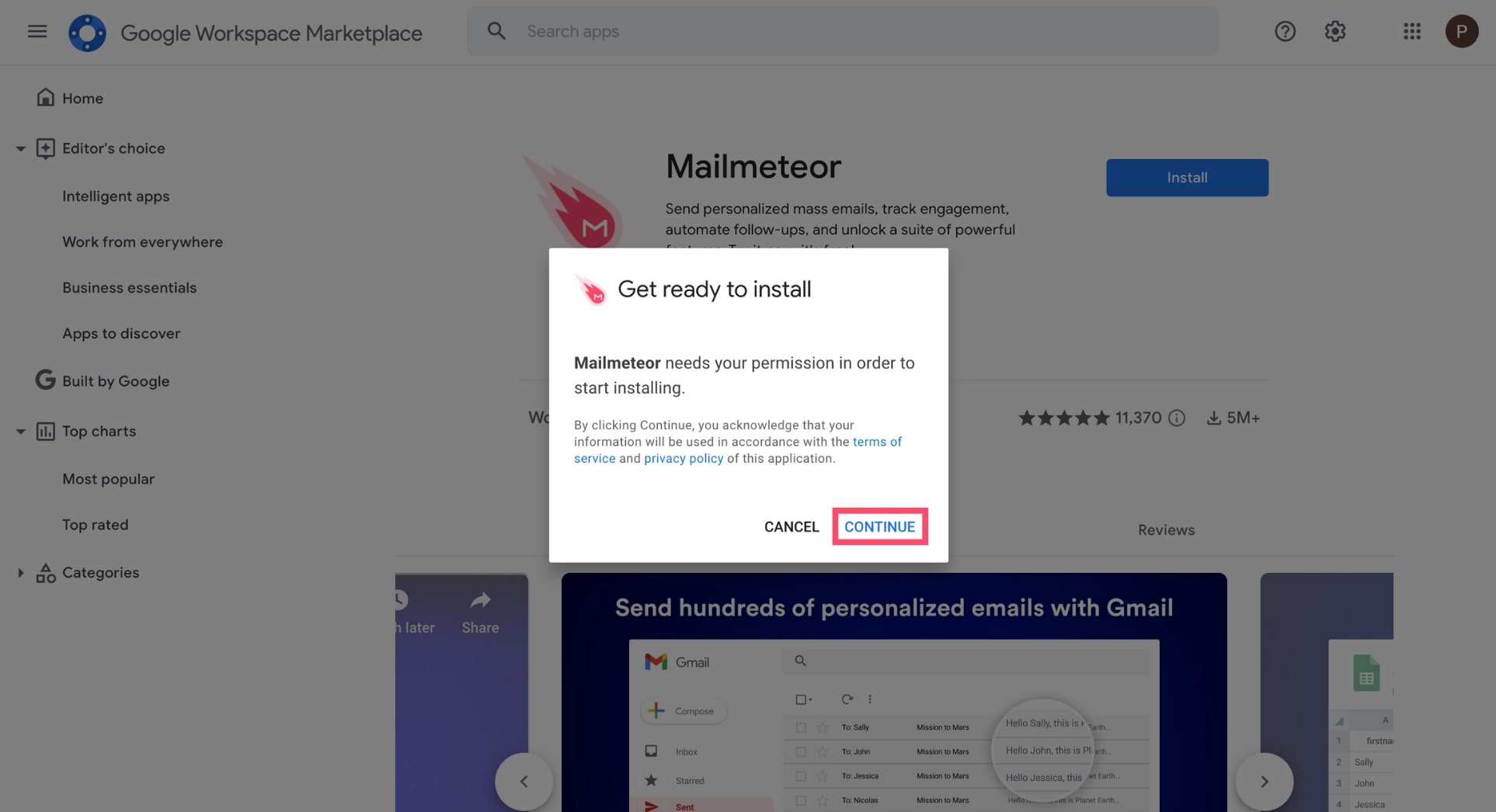 Mailmeteor app permissions