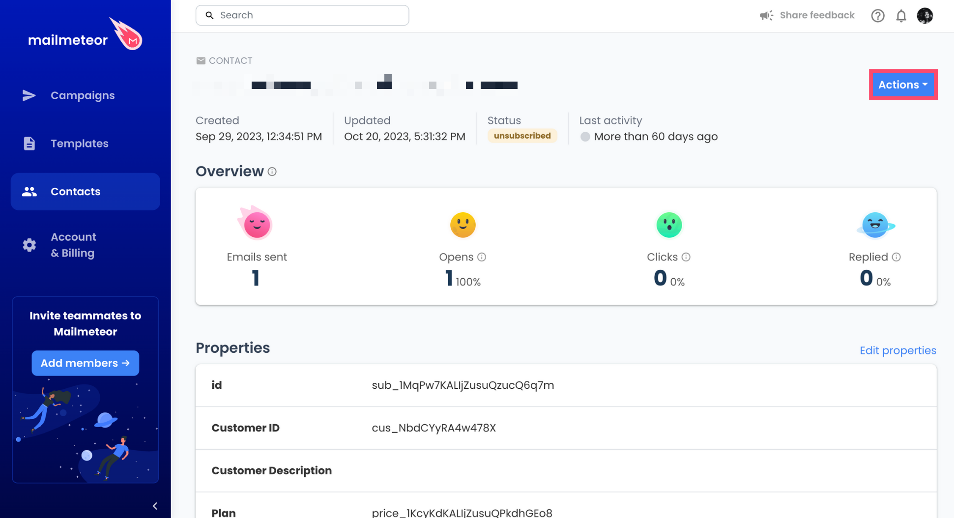 Actions in Mailmeteor