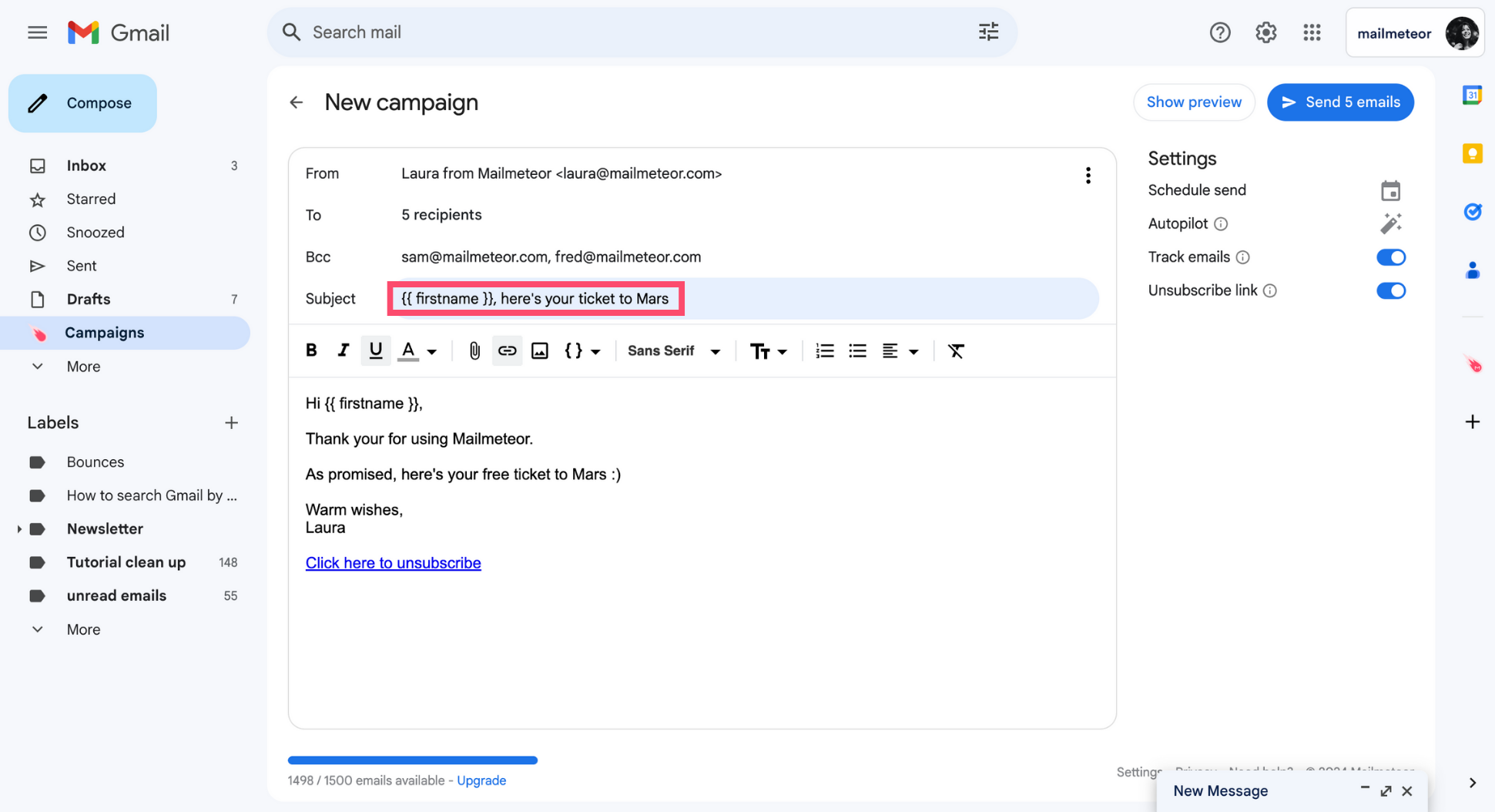 Personalize subject line in Gmail