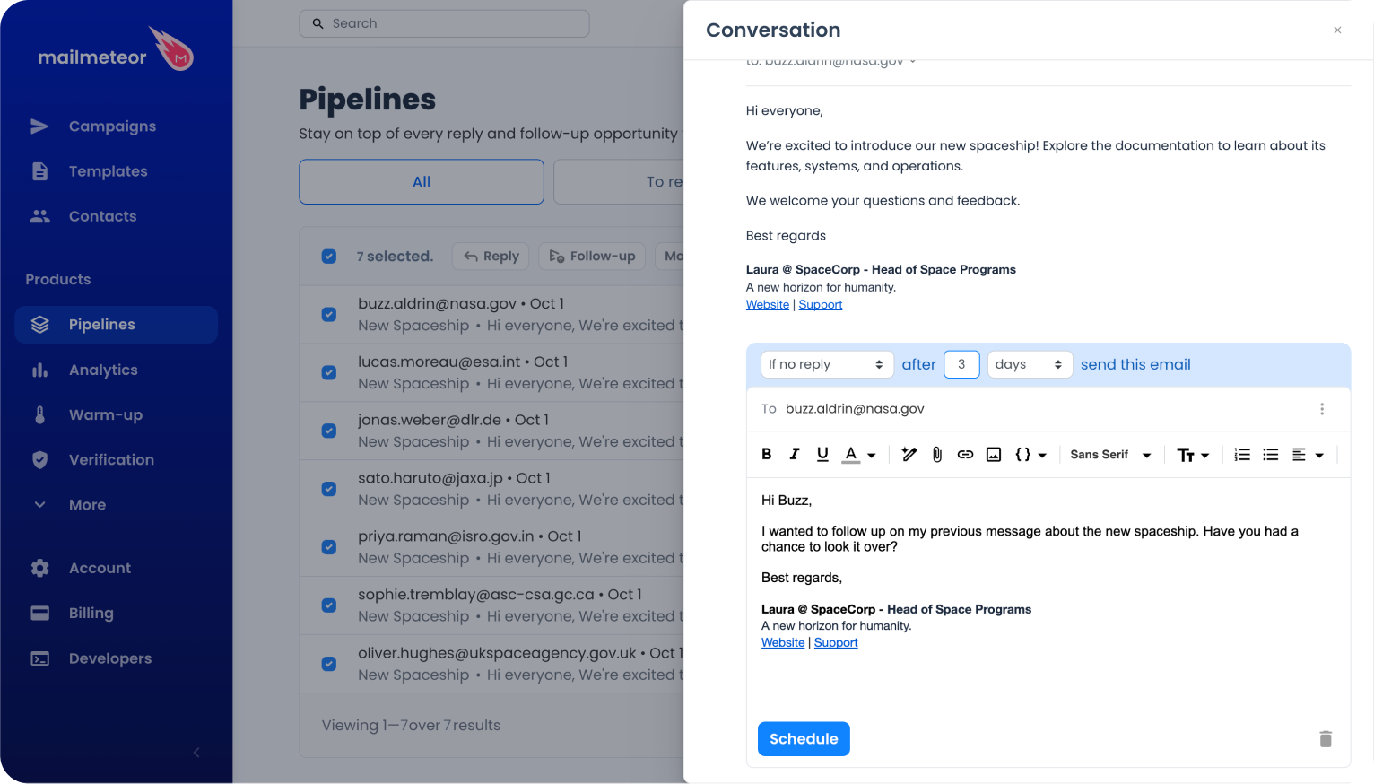 Schedule a follow-up in Pipeline