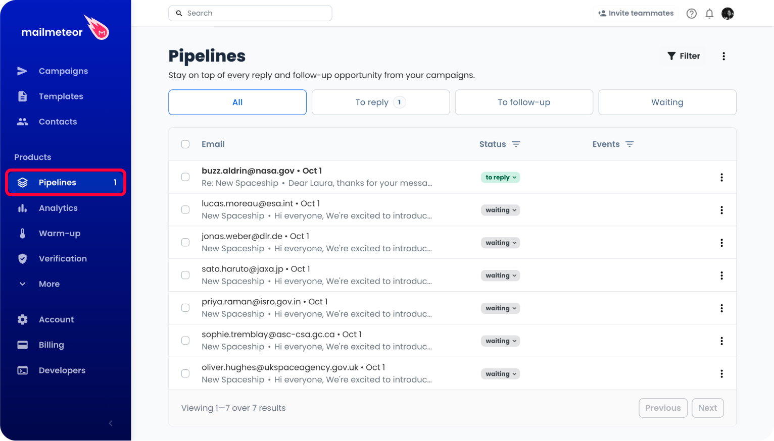 Open Pipeline from the Mailmeteor Dashboard menu