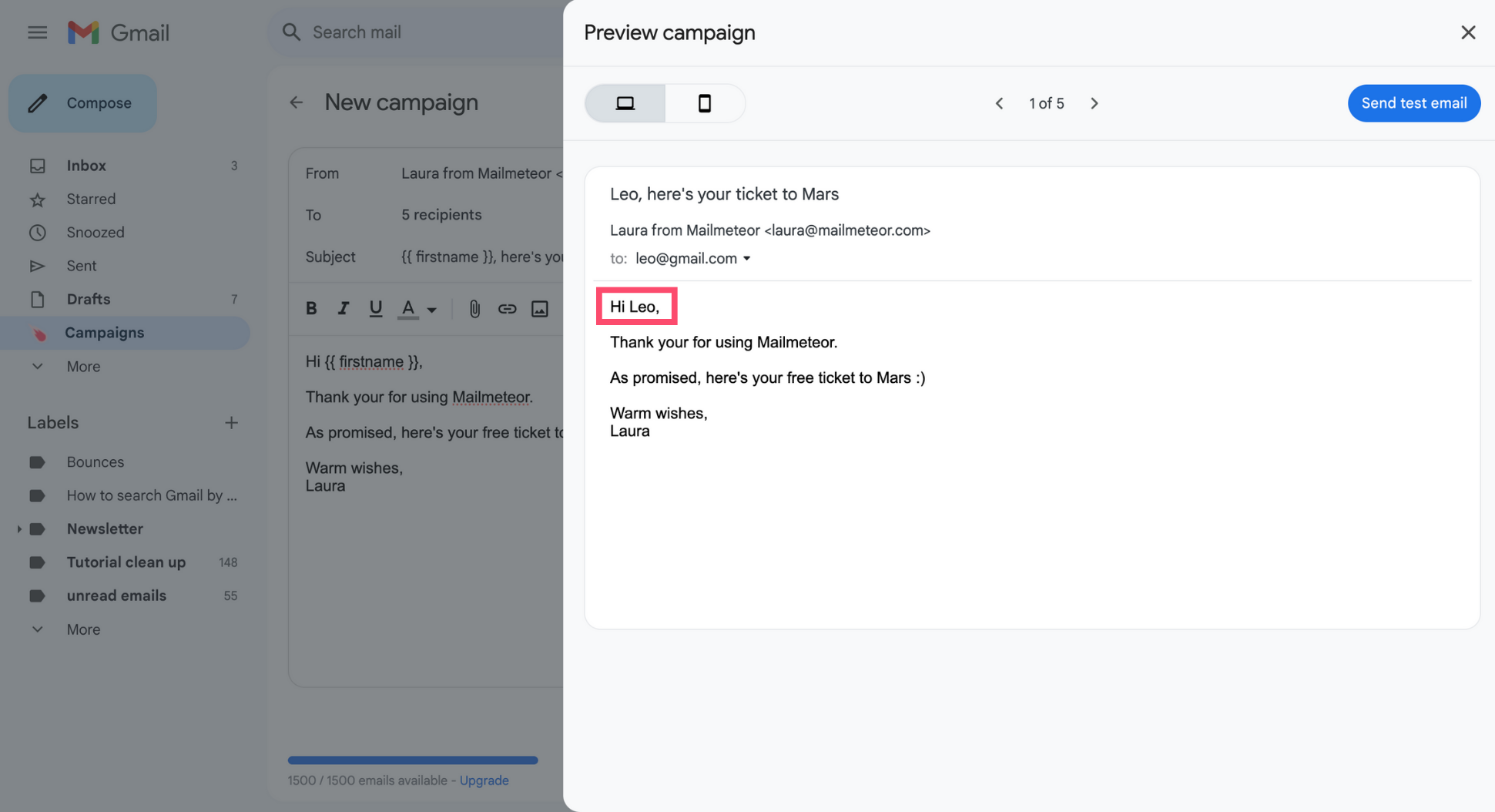 Preview mail merge in Gmail