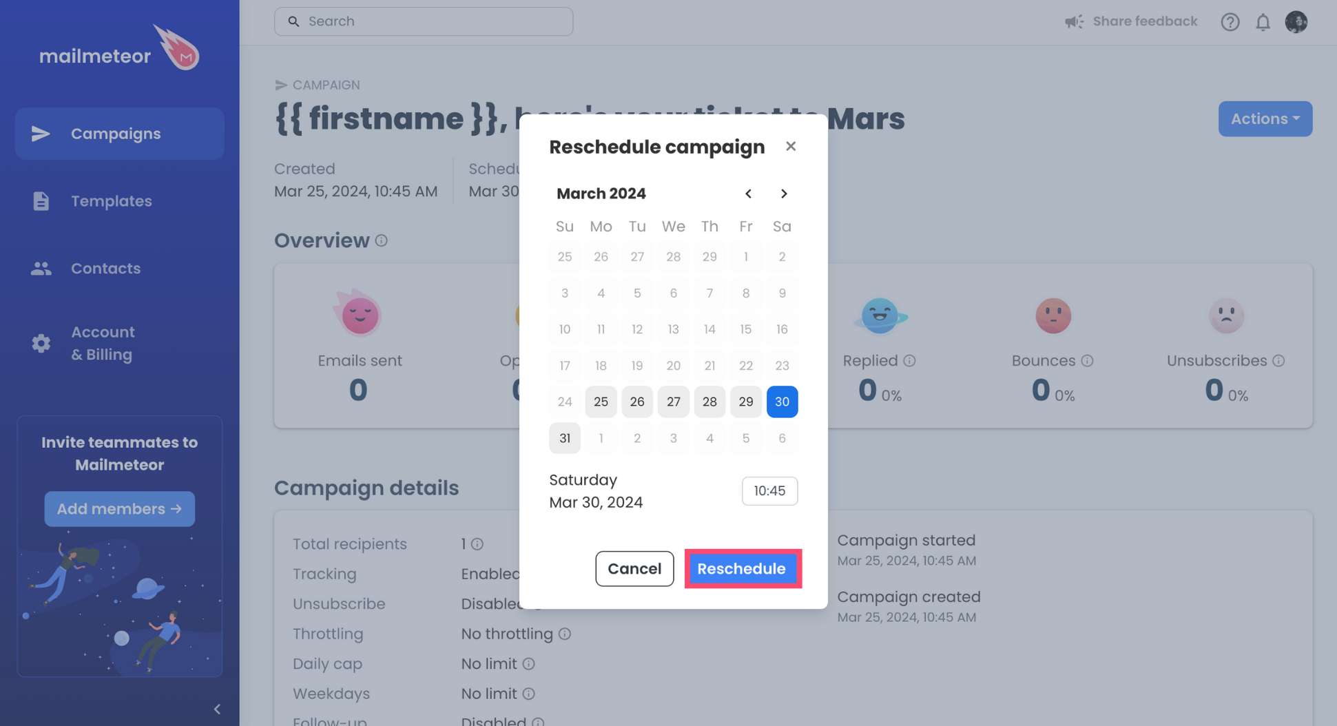 Reschedule your campaign with Mailmeteor