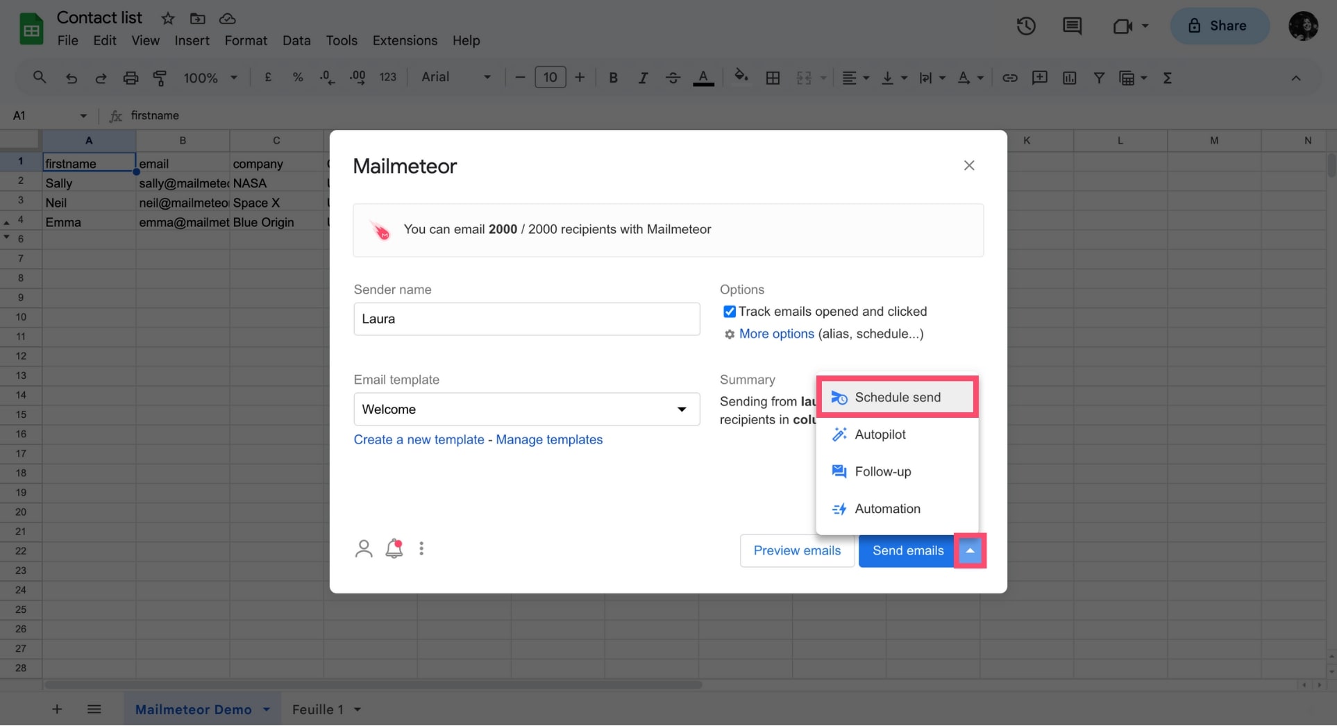 Schedule send in Google Sheets