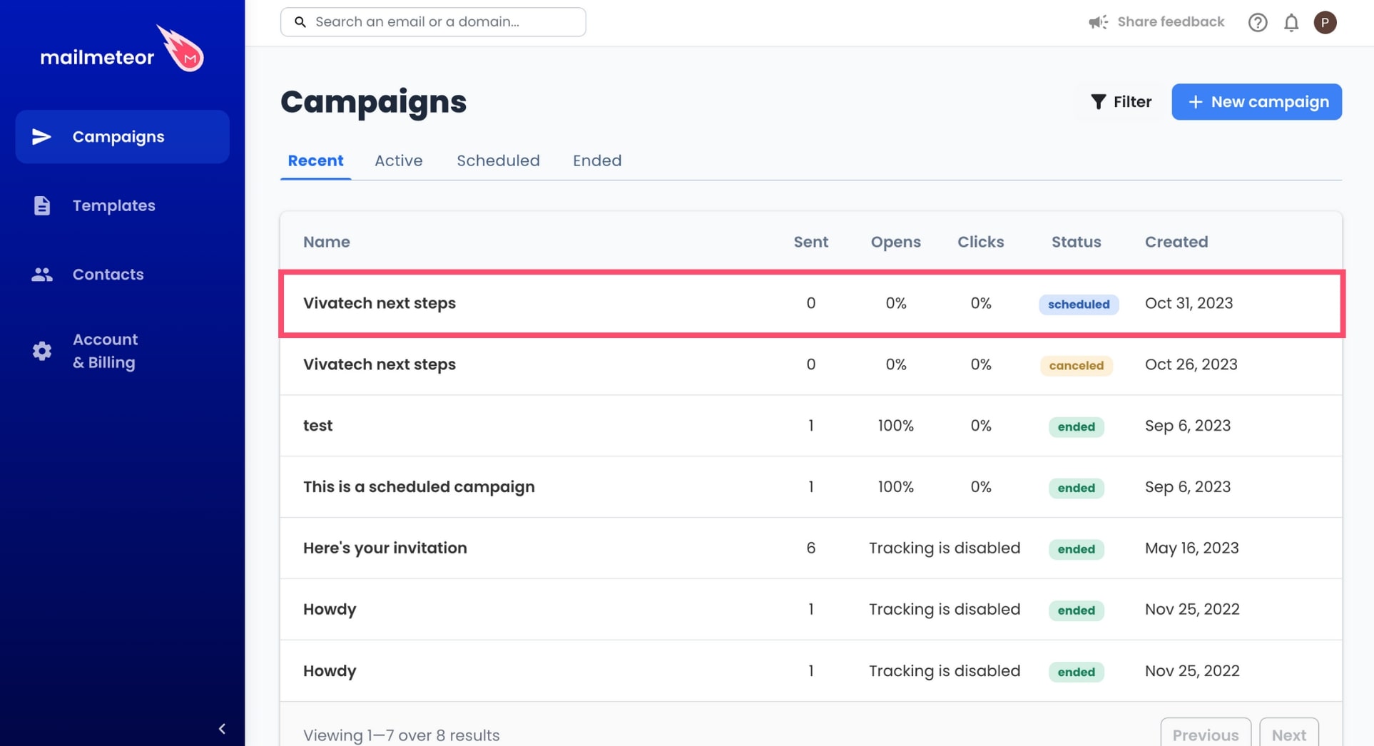 Select a scheduled campaign in Mailmeteor