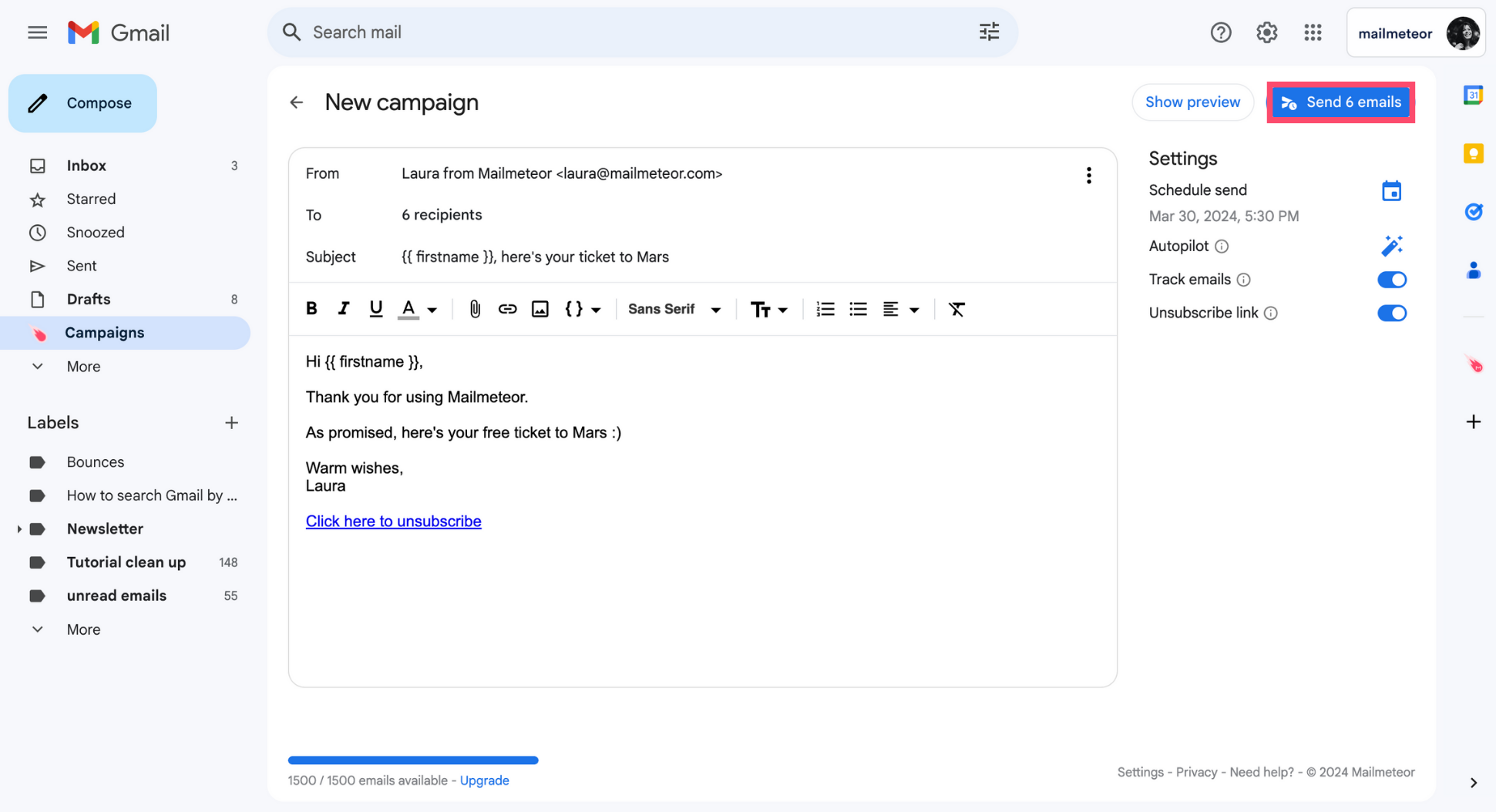 Send mail merge in Gmail