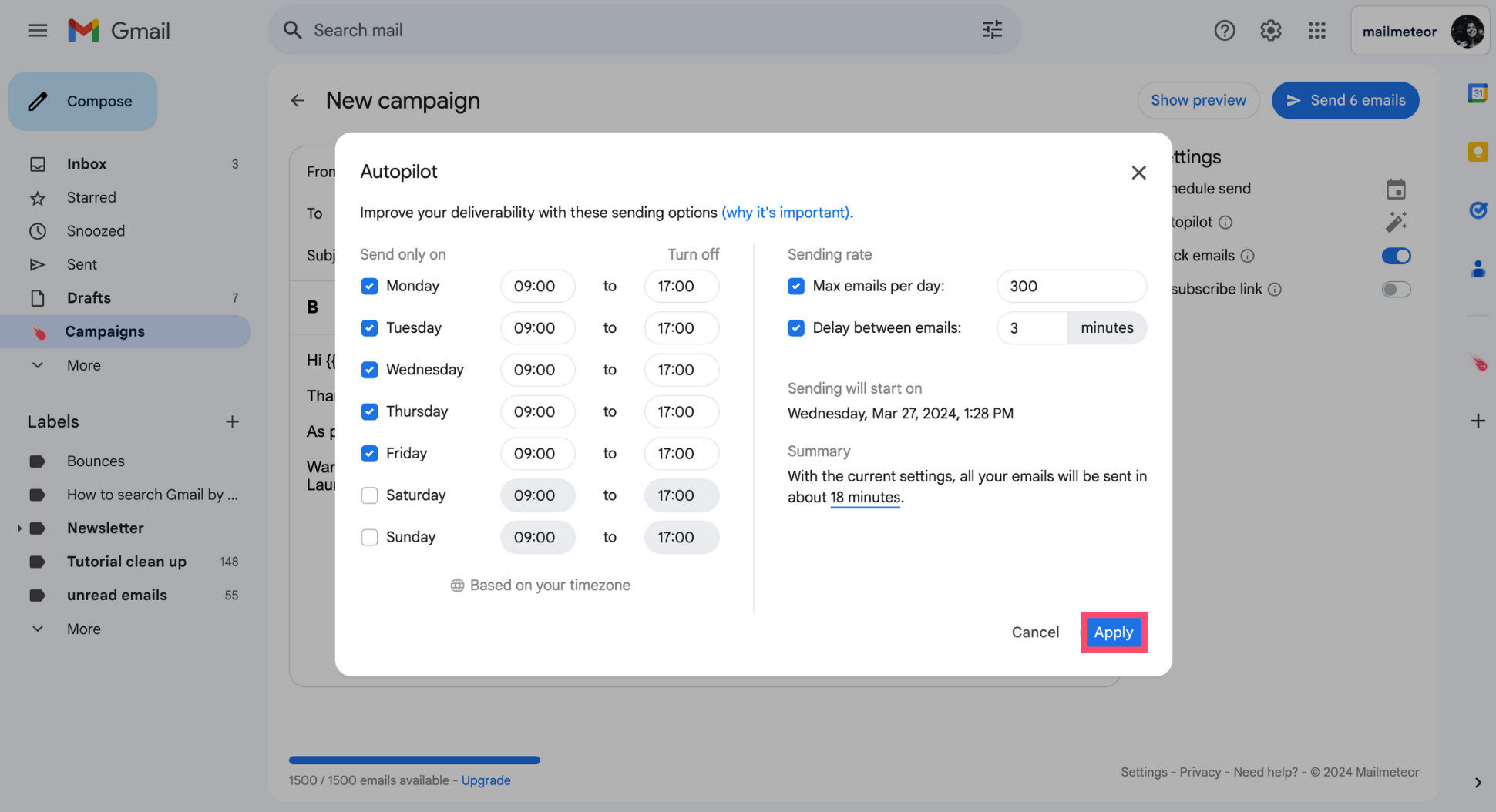 Send emails with Autopilot directly from Gmail