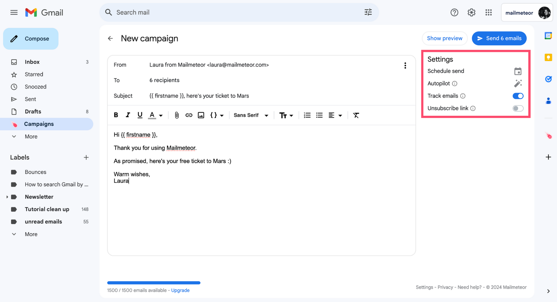 Activate email tracking in Gmail