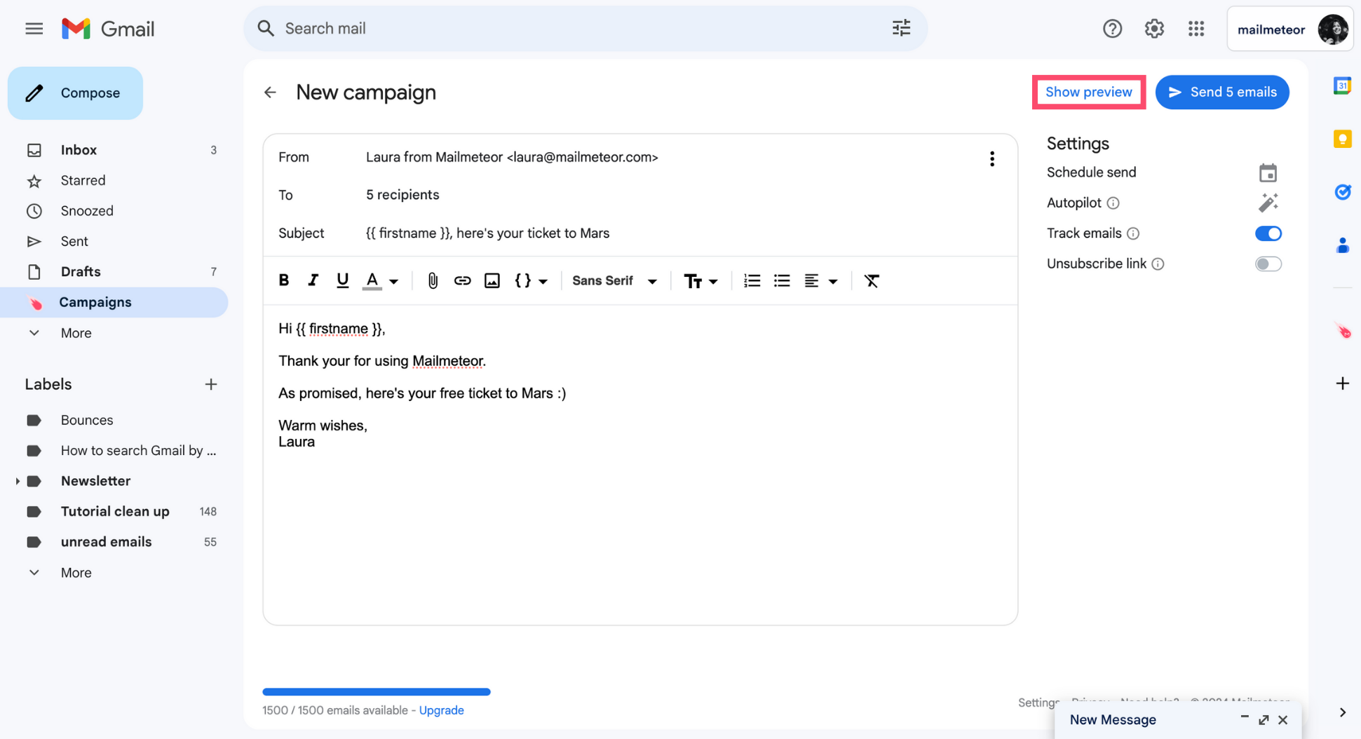 Show preview in Gmail