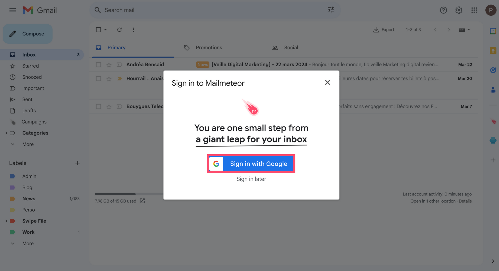 Connect Mailmeteor to your Google account