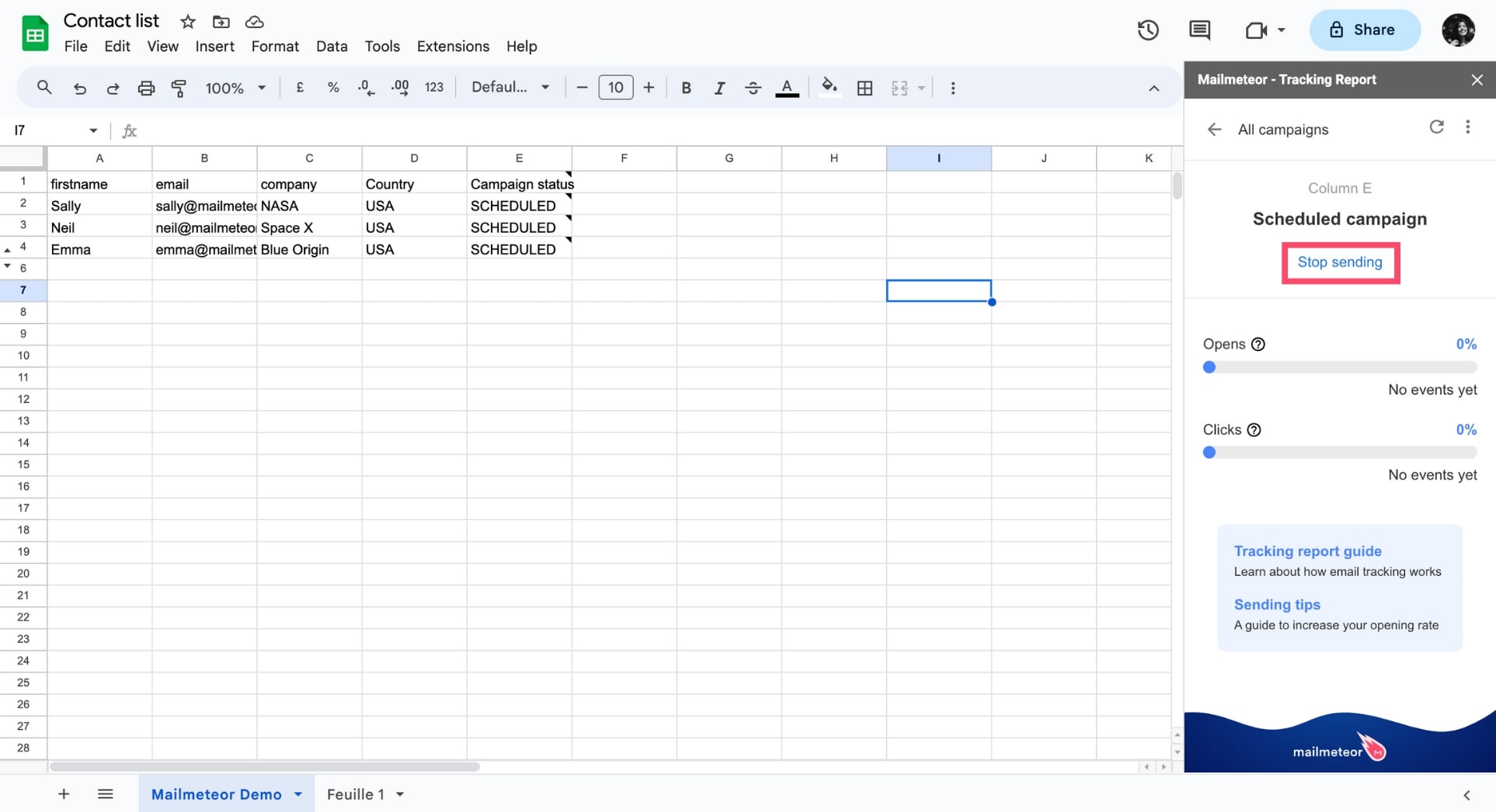 Stop sending emails in Google Sheets