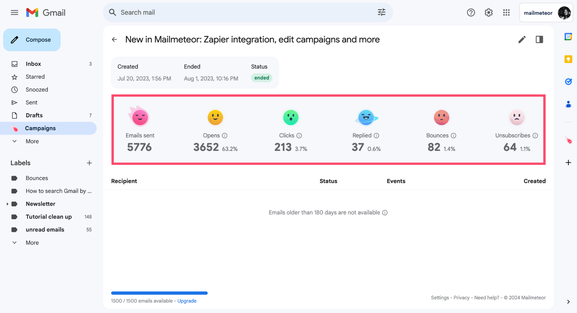 Tracking report Gmail