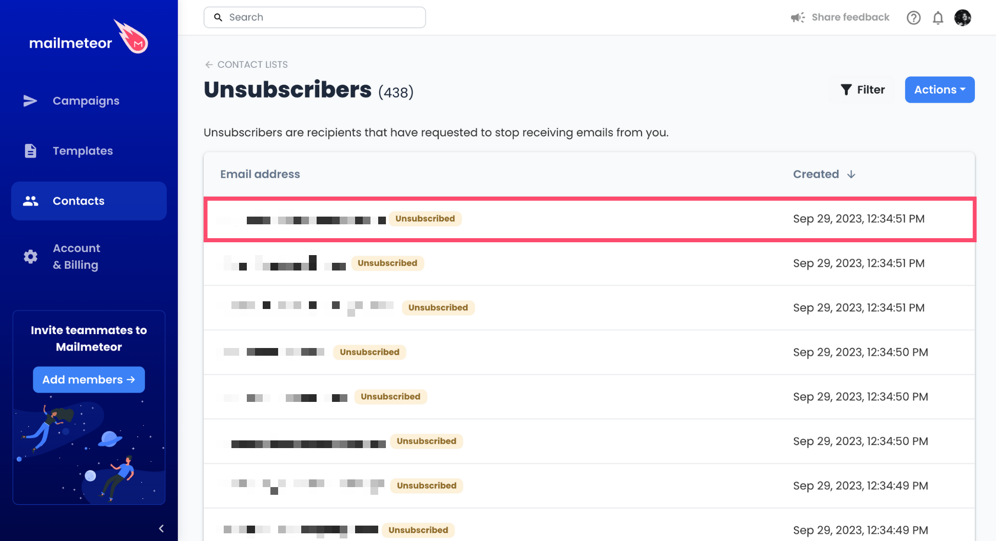 Unsubscribers in Mailmeteor