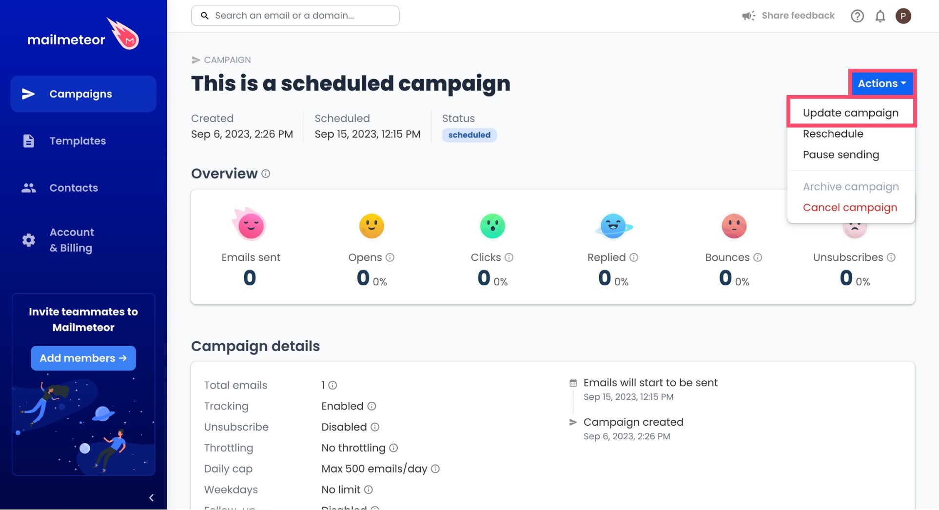 How to update a scheduled campaign in Mailmeteor