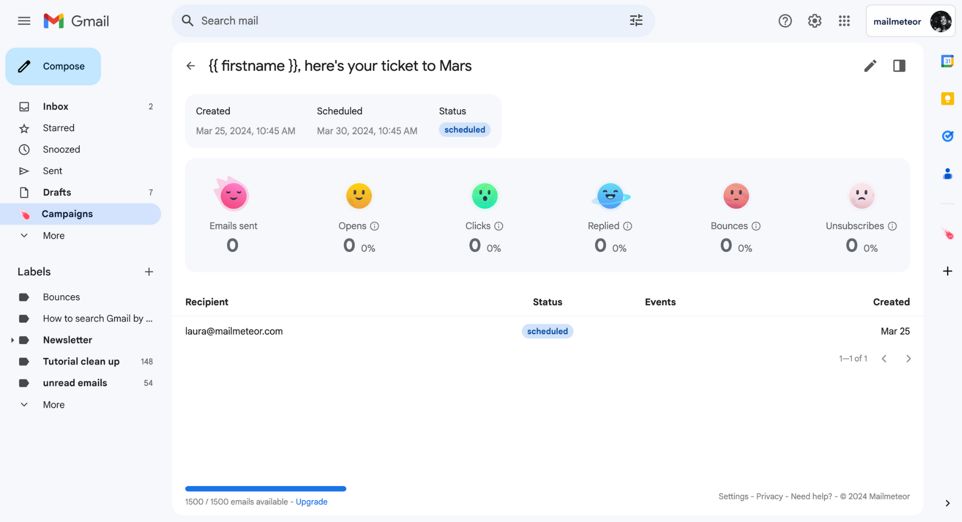 View a scheduled Mailmeteor campaign in Gmail