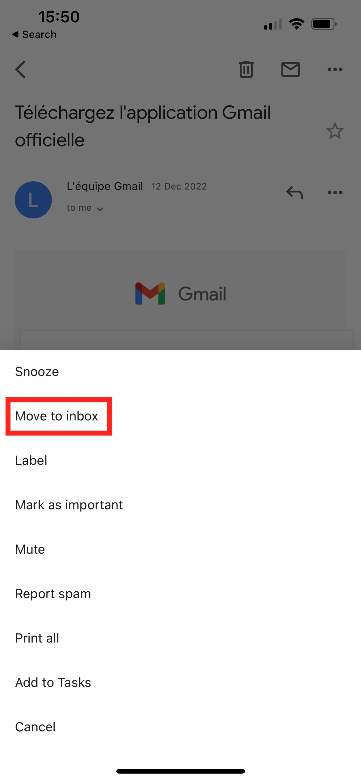 Gmail move to inbox on iOS